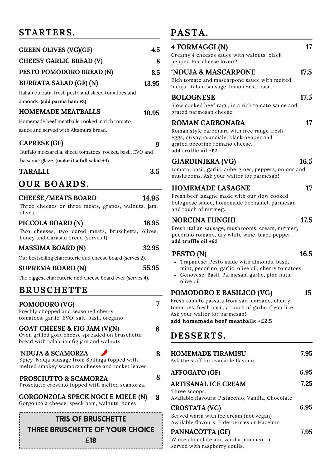 Basil & Grape menu, page 1