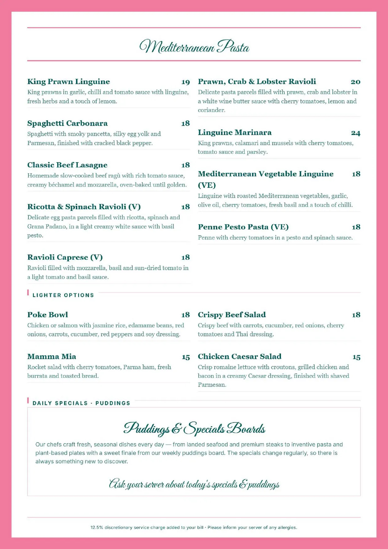 Pink Flamingo menu, page 4