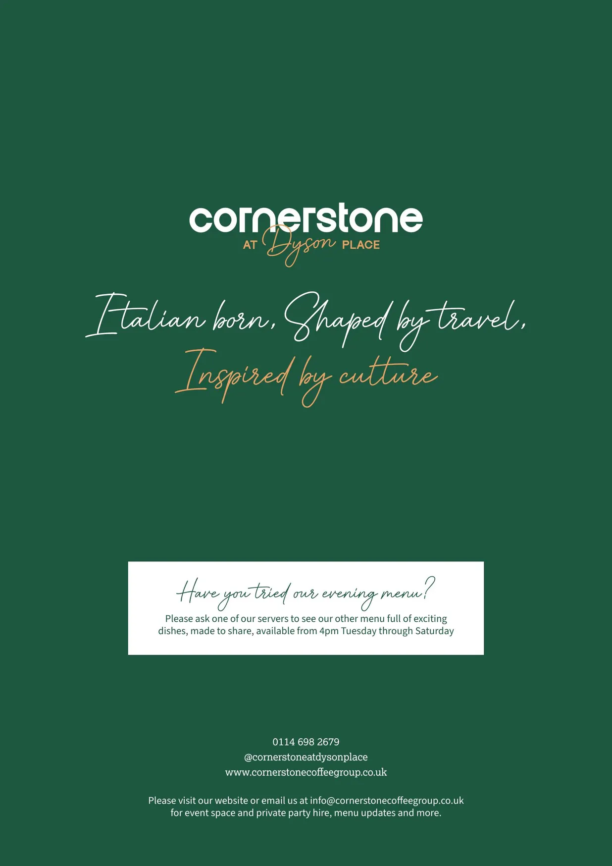Cornerstone menu, page 2