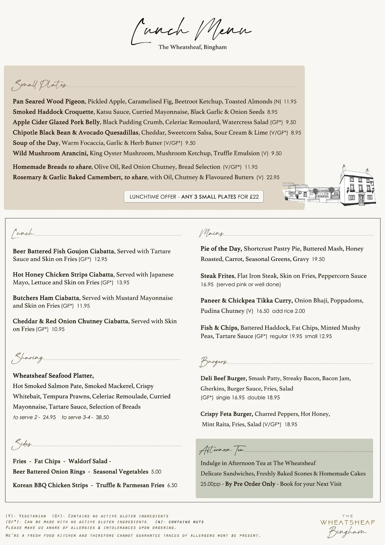 The Wheatsheaf menu, page 1