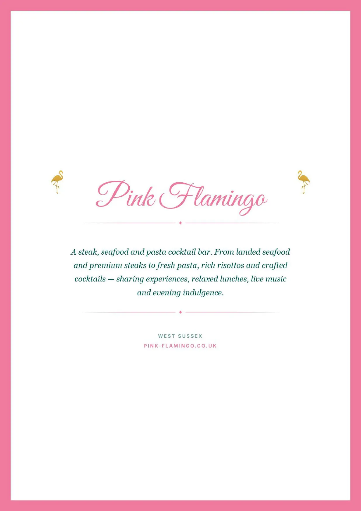 Pink Flamingo menu, page 1