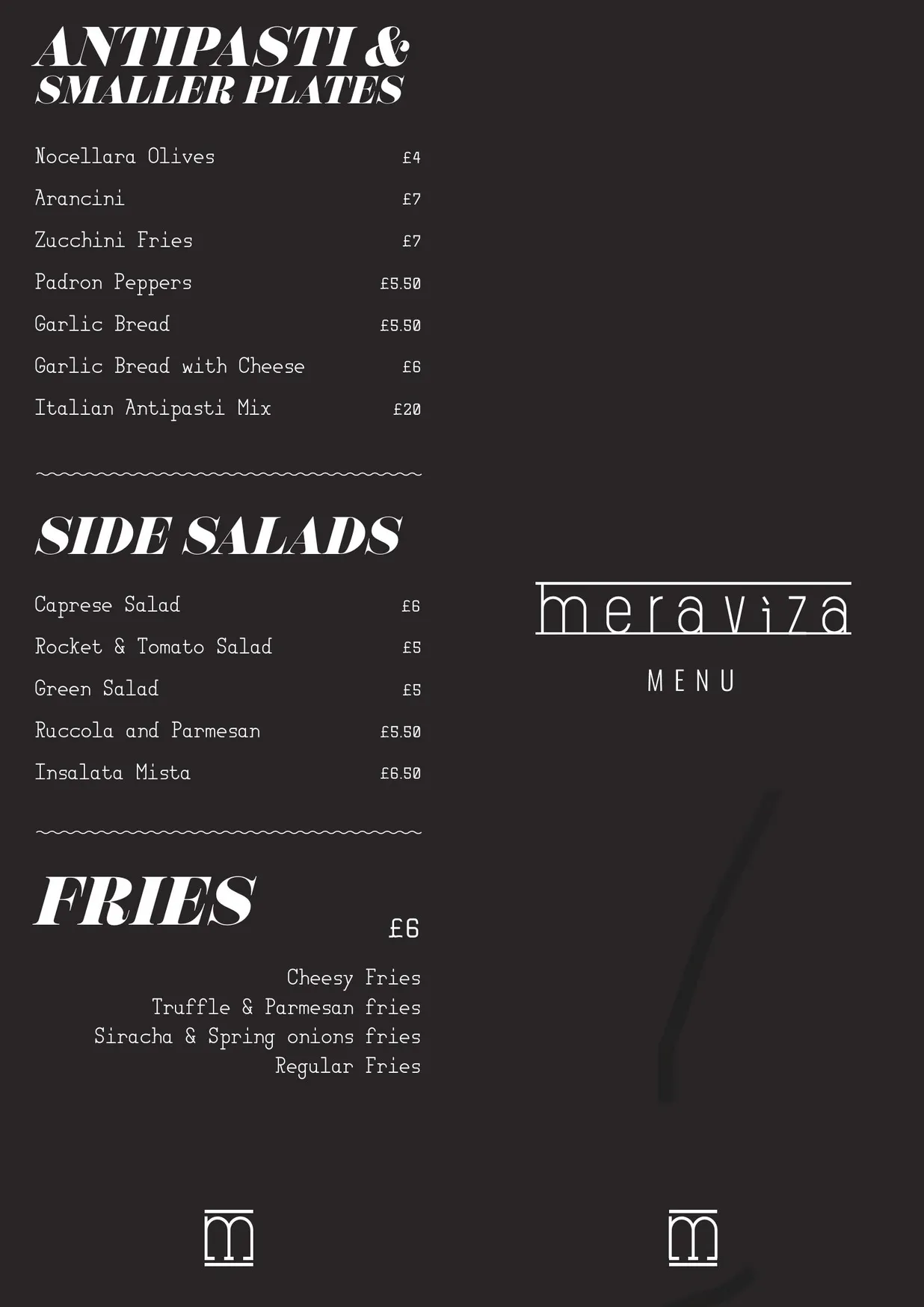 Meraviza Clapham menu, page 1