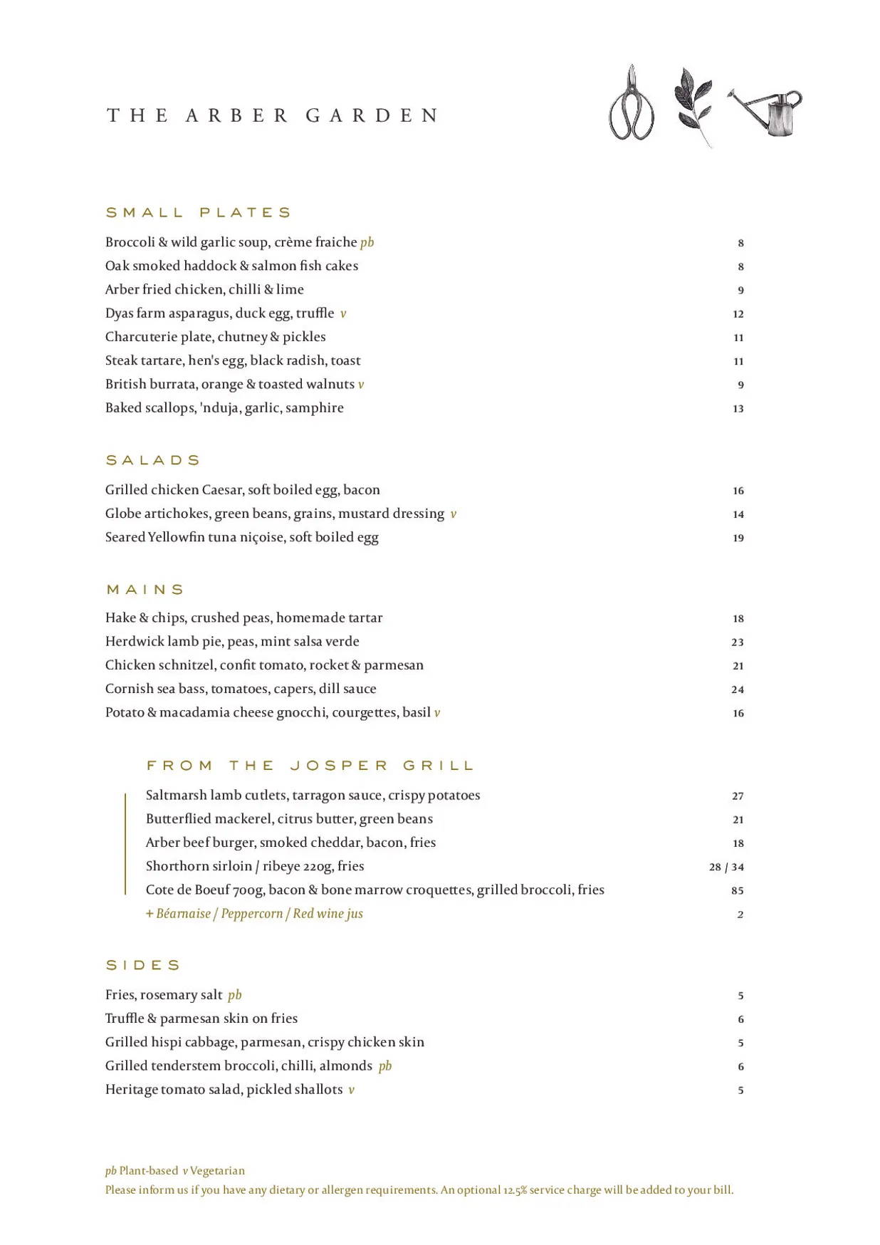The Arber Garden menu, page 1