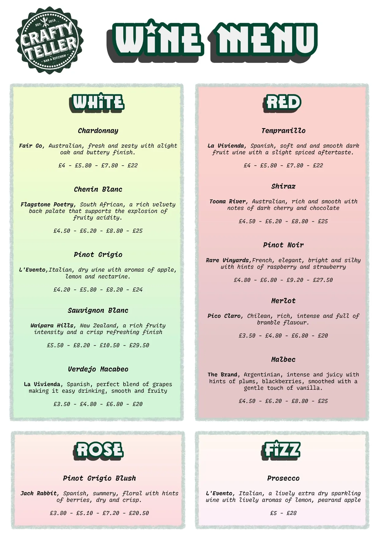 Crafty Teller menu, page 2