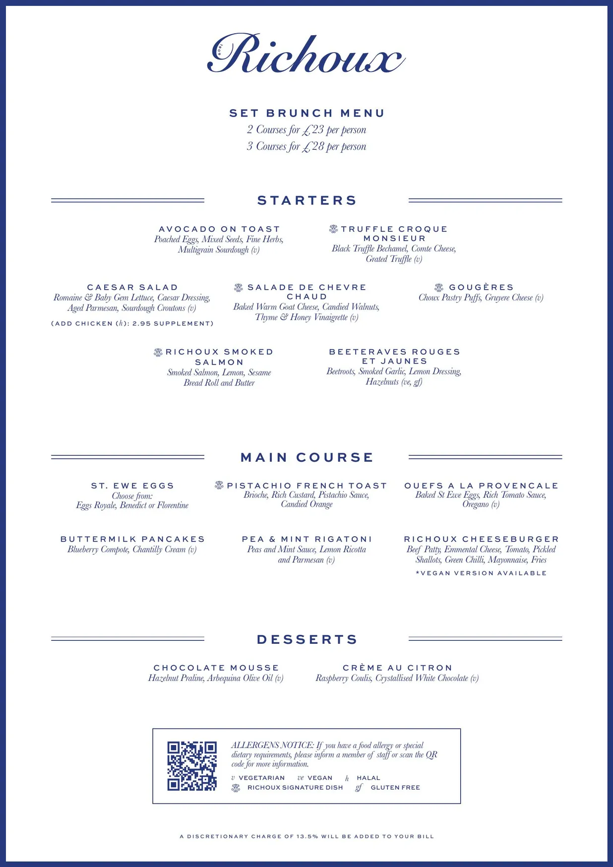 Richoux Oxford Circus menu, page 7