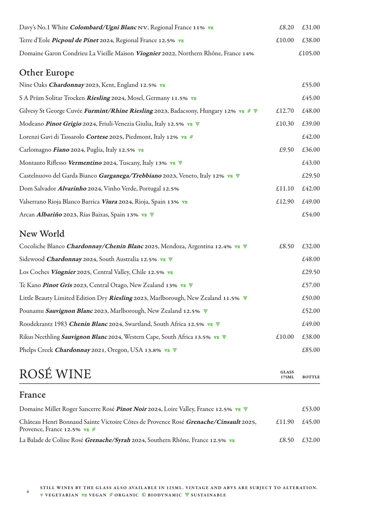 Mug House menu, page 6