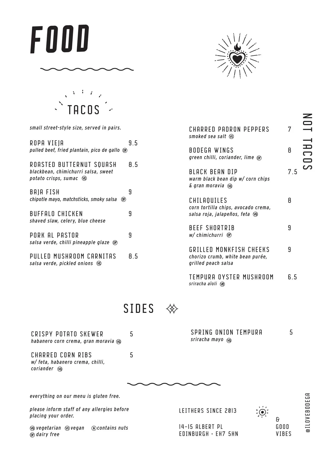 Bodega menu, page 1