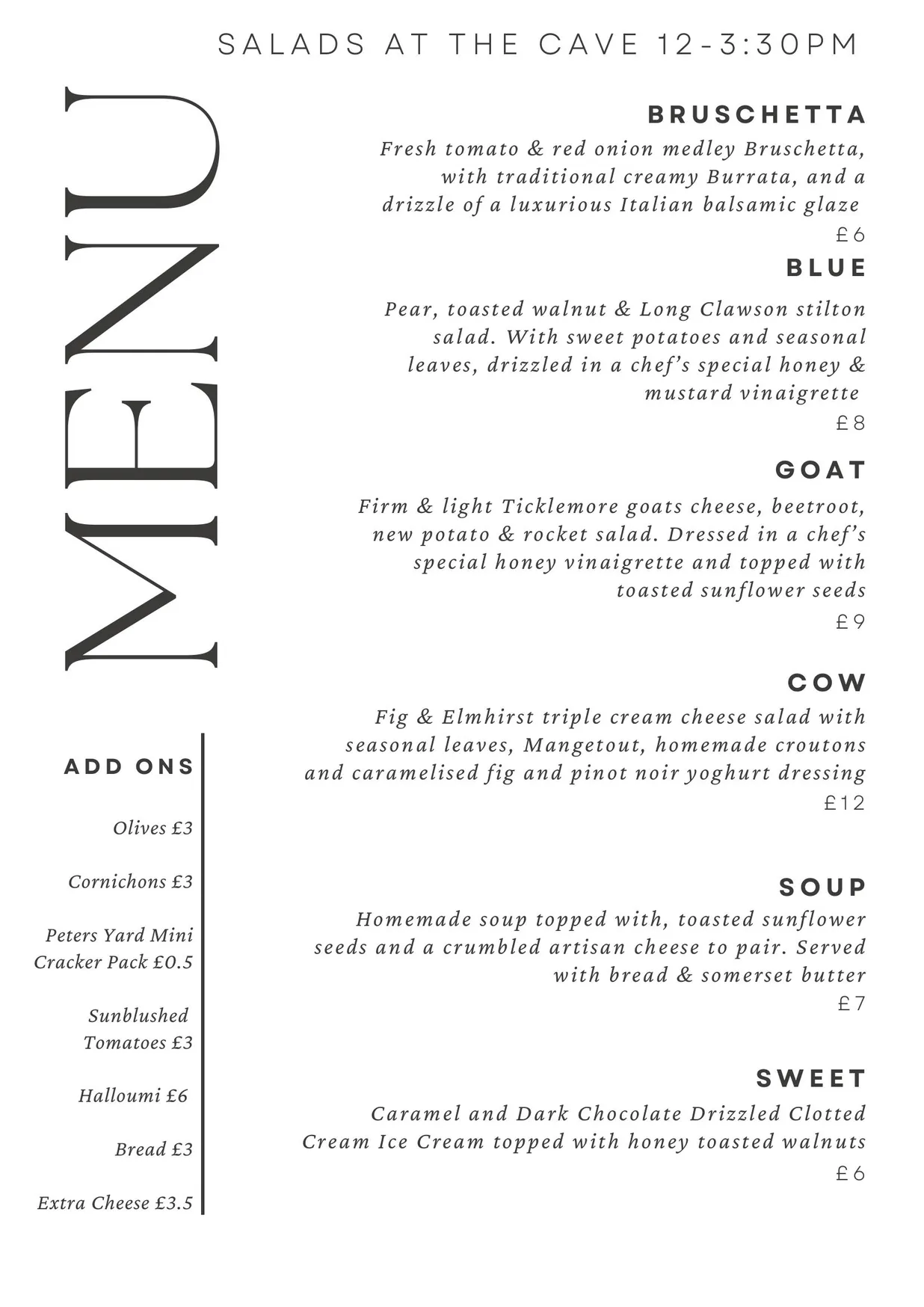 Local Cheese Cave menu, page 2