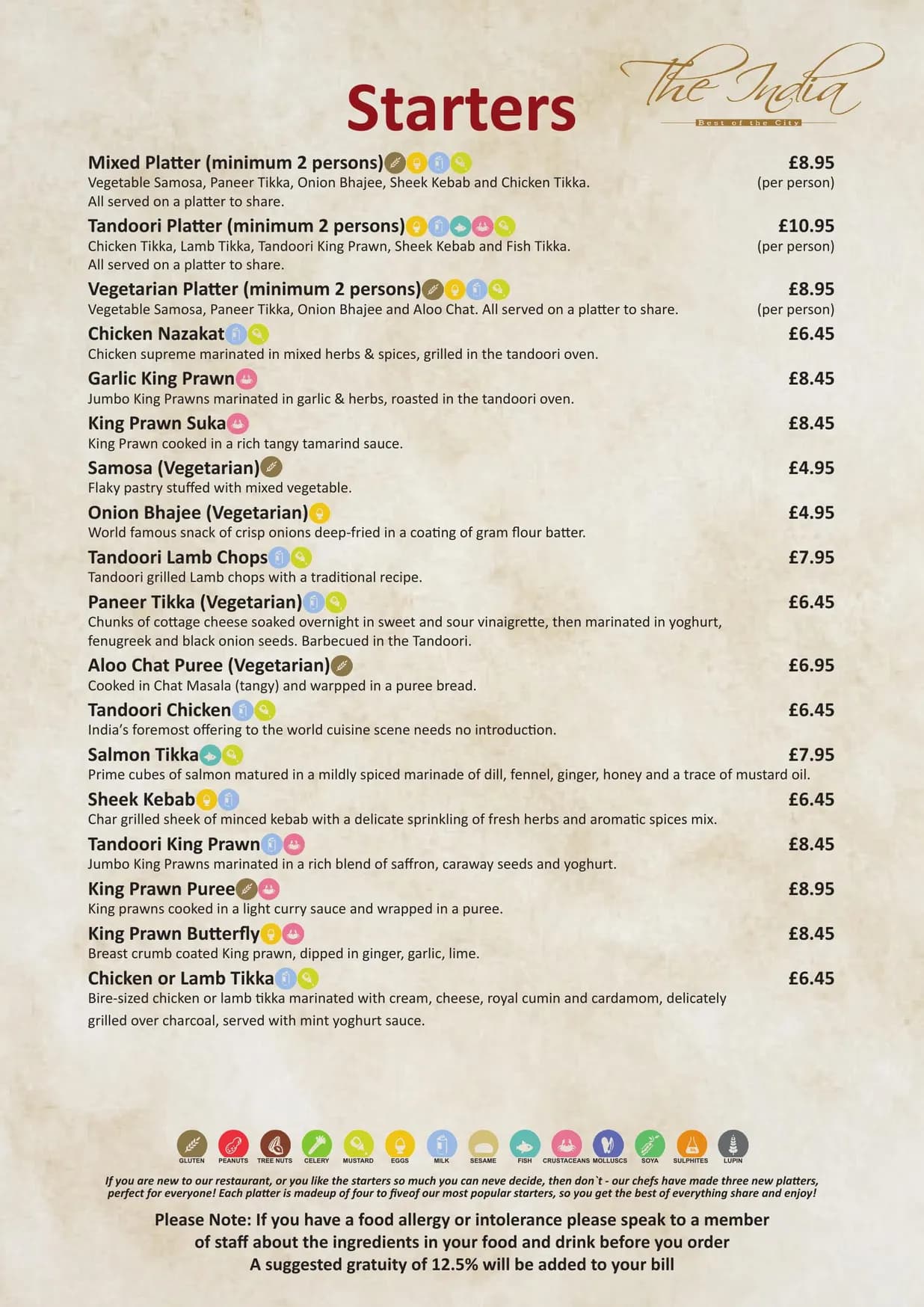 The India menu, page 7