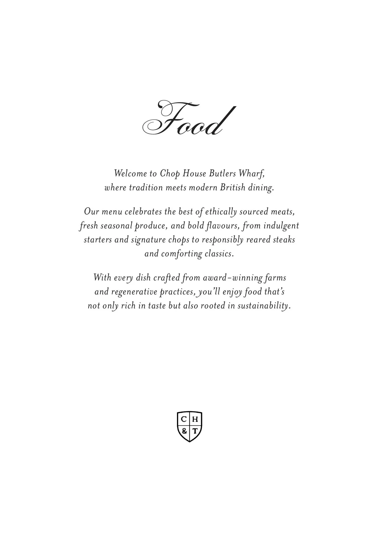 Butlers Wharf Chop House menu, page 1