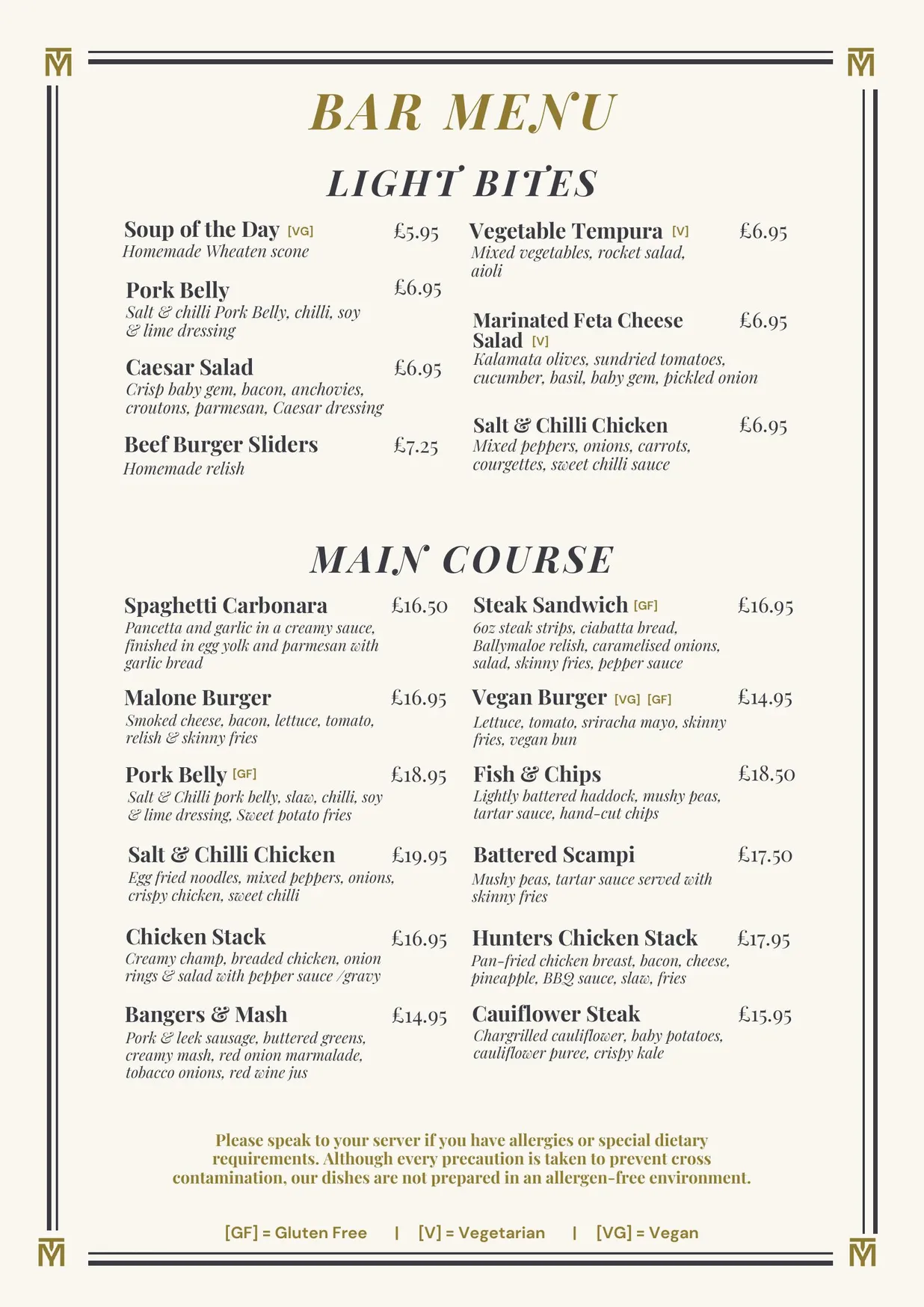 Gallery Restaurant menu, page 2