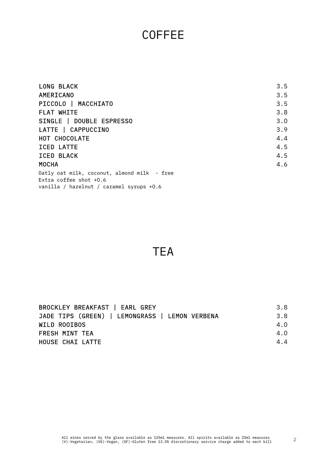 Larry's at the National Portrait Gallery menu, page 3