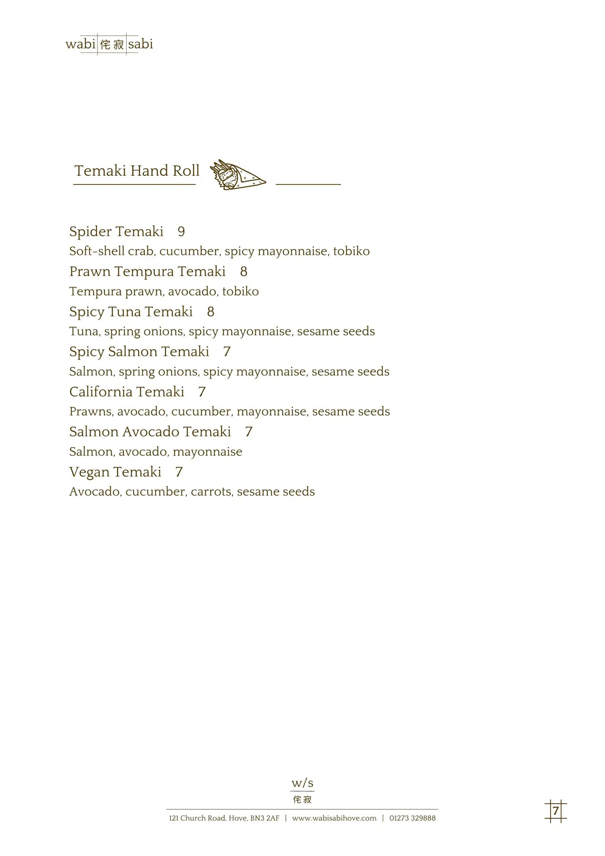 Wabi Sabi menu, page 8