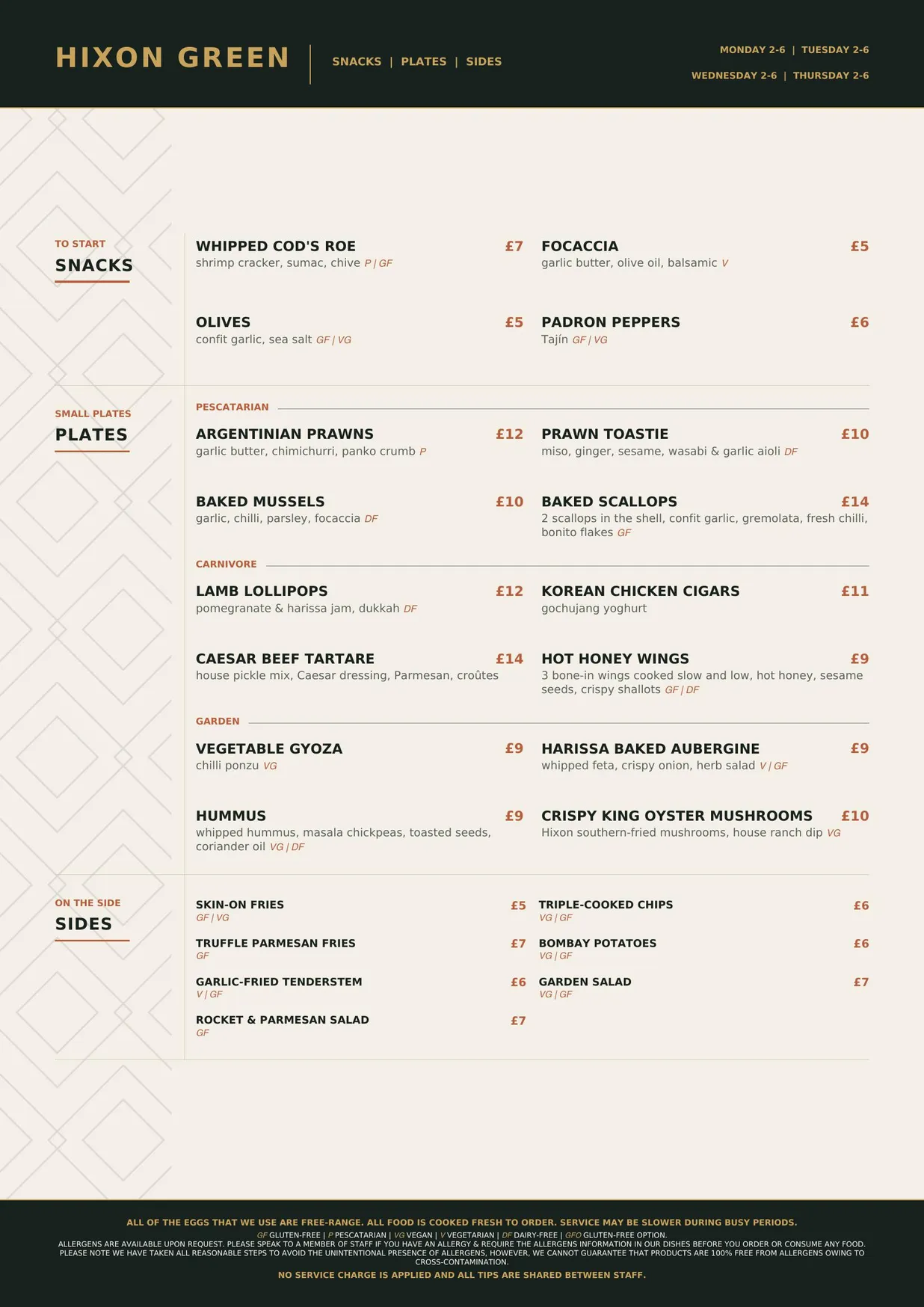 Hixon Green menu, page 3