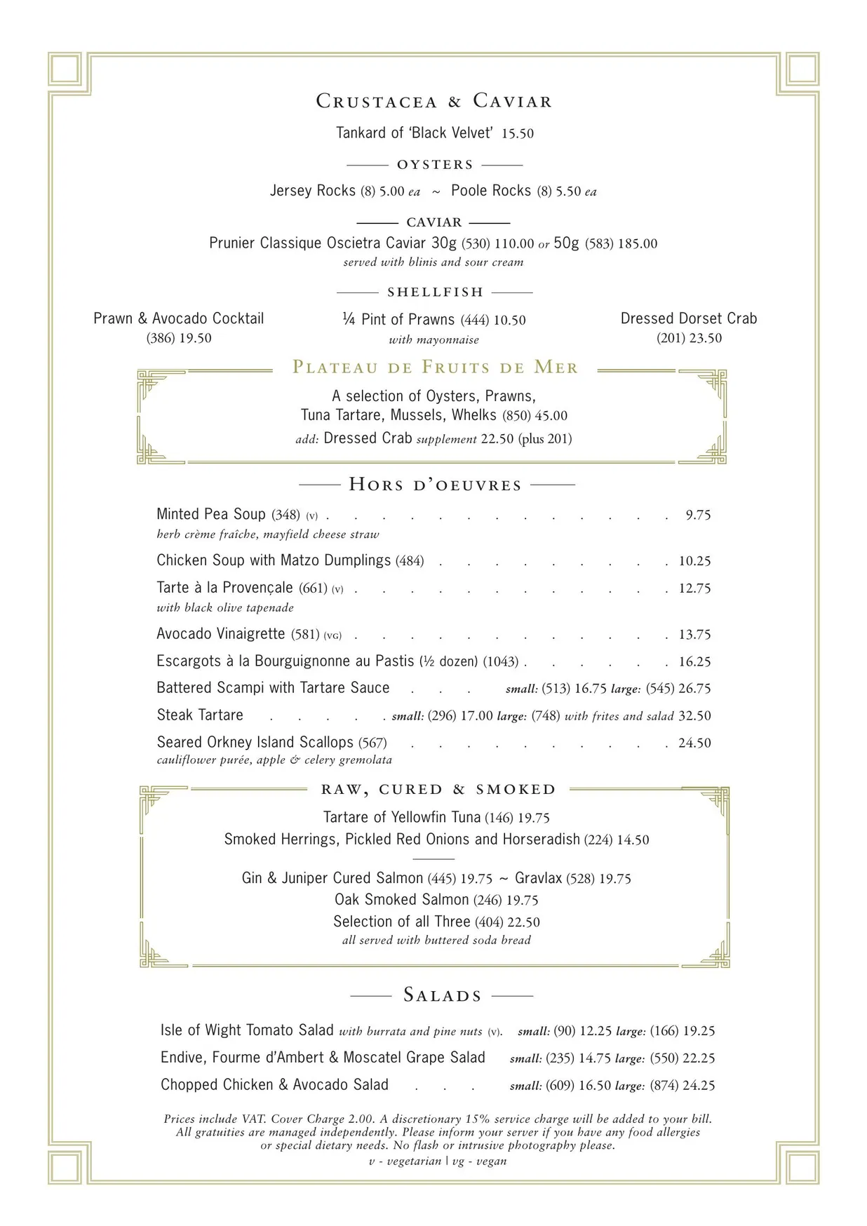 The Wolseley City menu, page 1