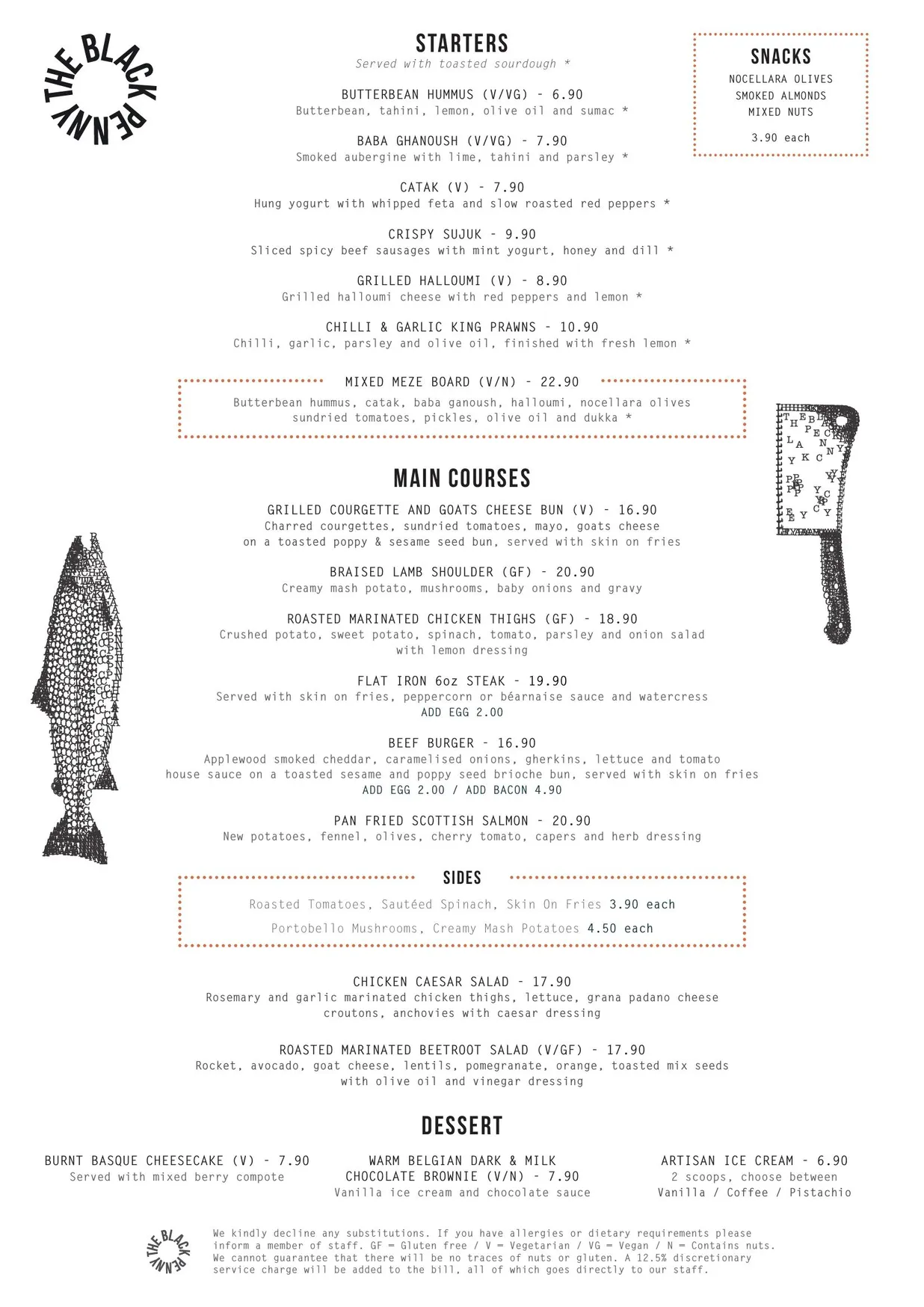 The Black Penny Southbank menu, page 3