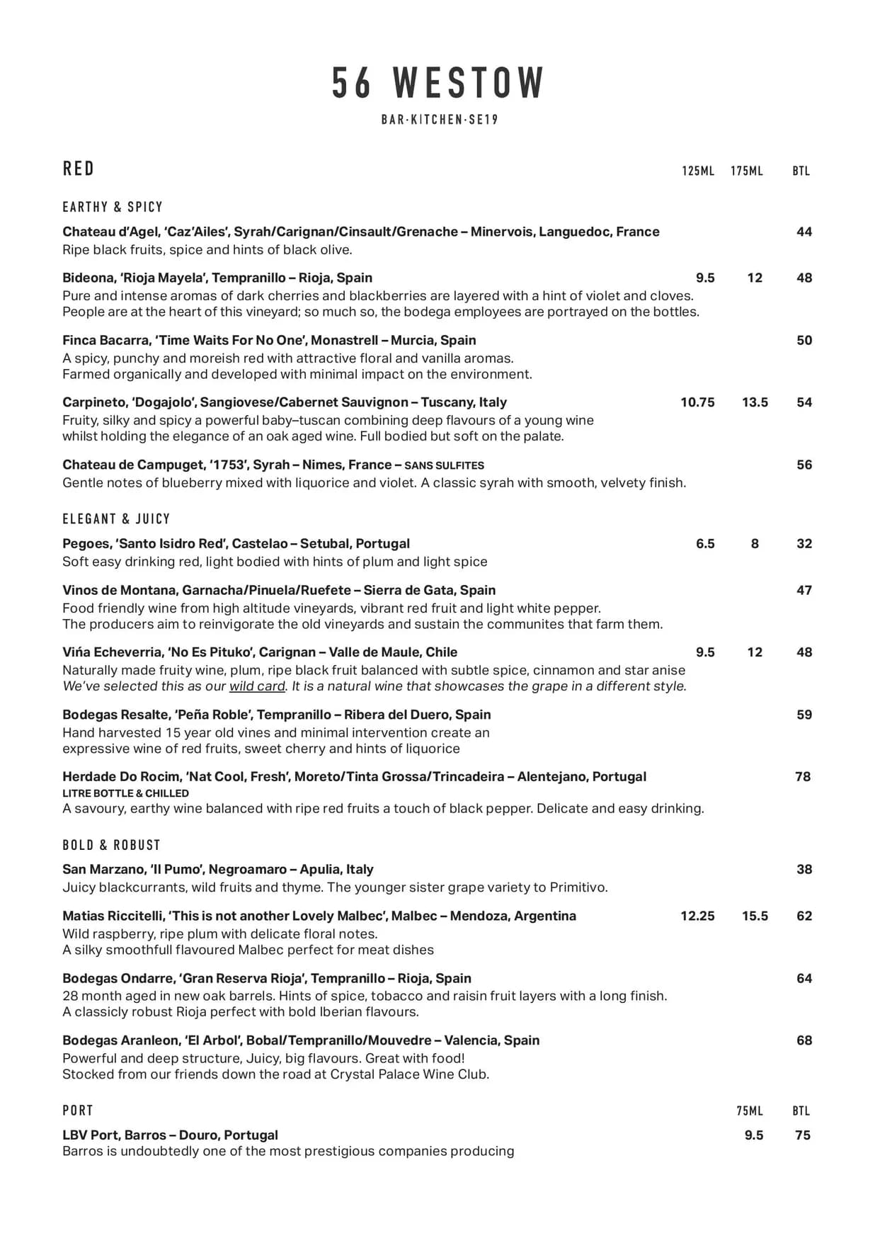 56 Westow menu, page 3