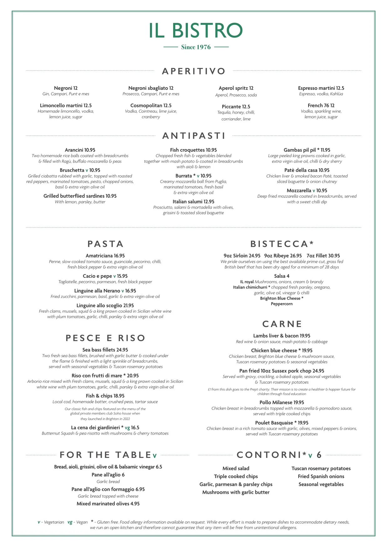 Il Bistro menu, page 1