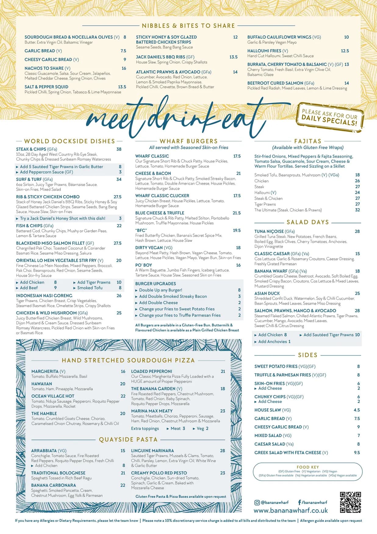 Banana Wharf menu, page 1