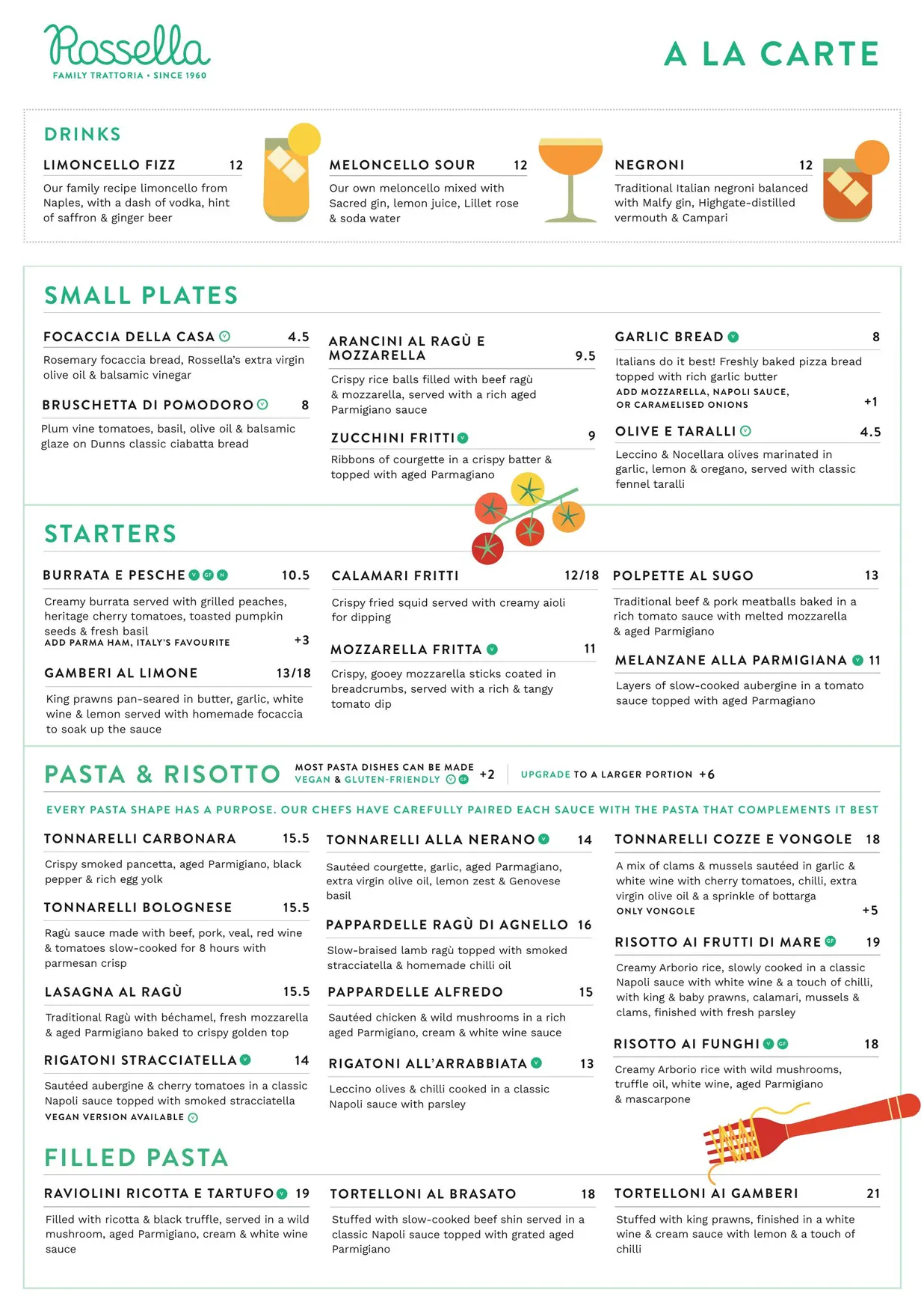 Rossella menu, page 1