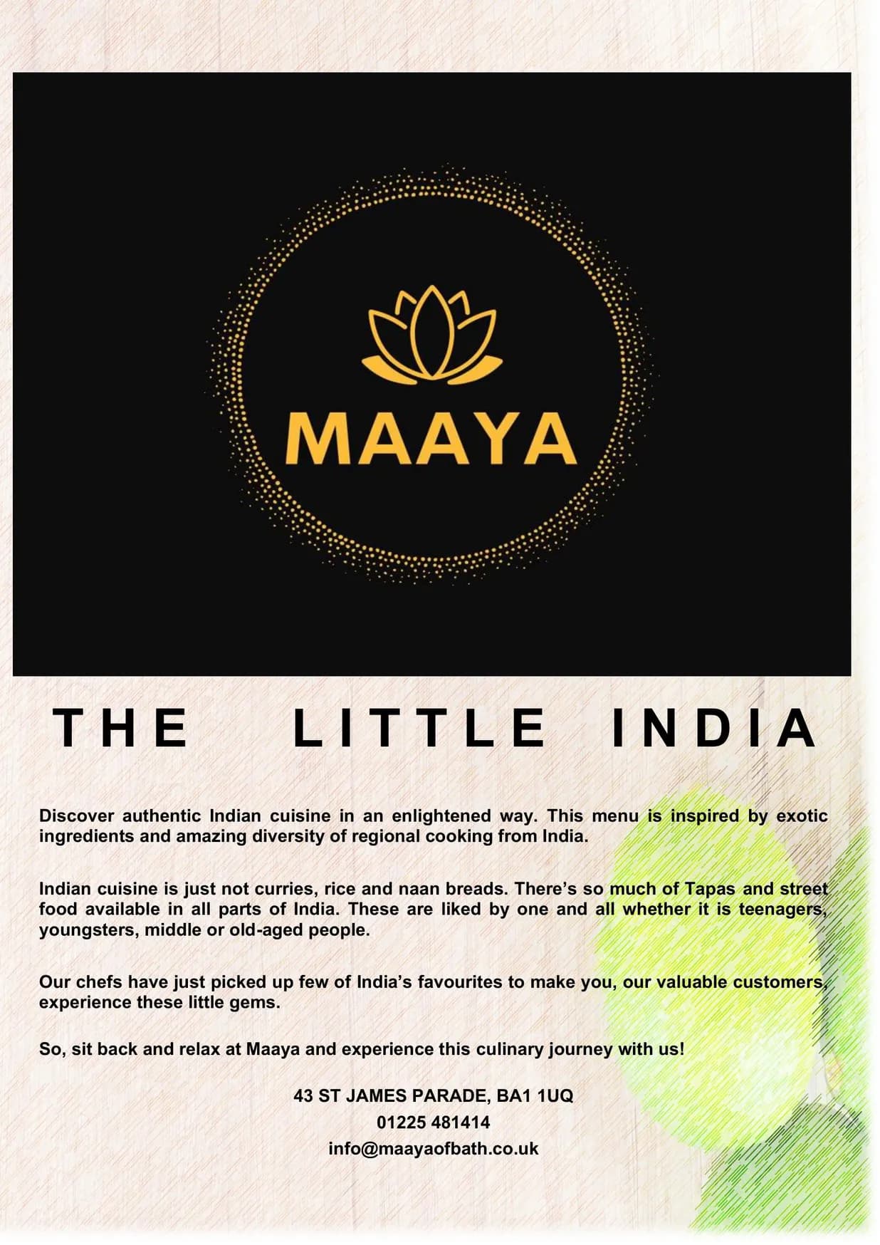 Maaya menu, page 1