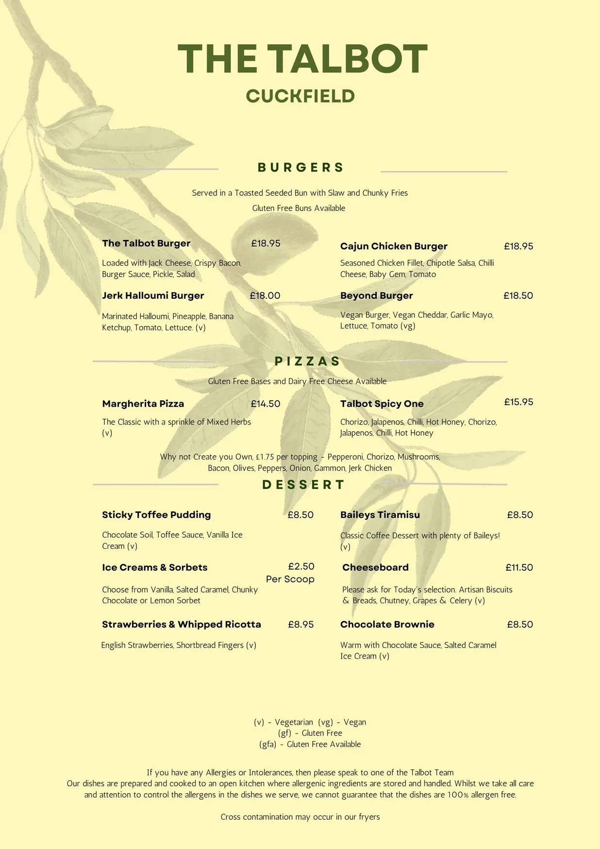 The Talbot menu, page 2