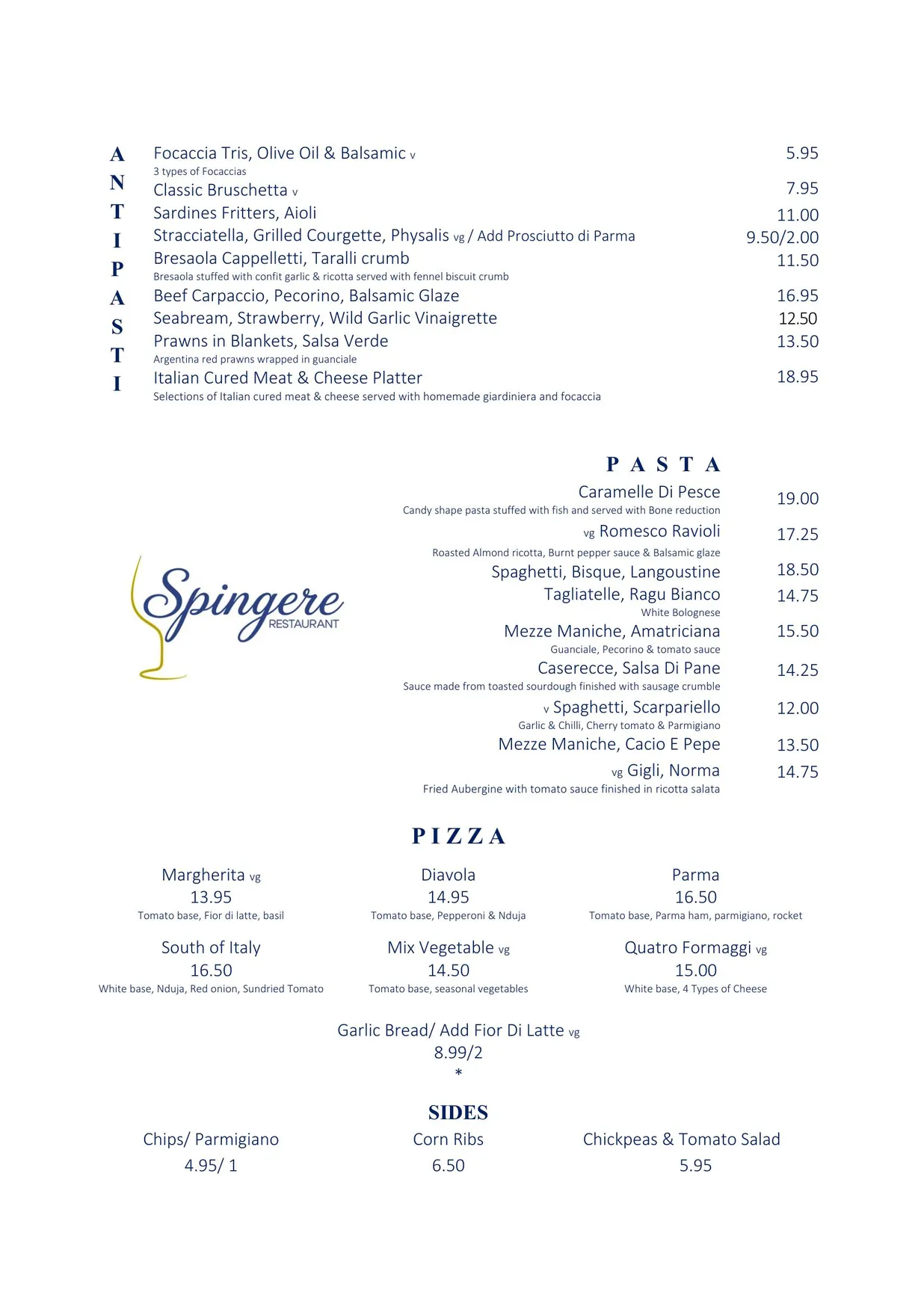 Spingere menu, page 1