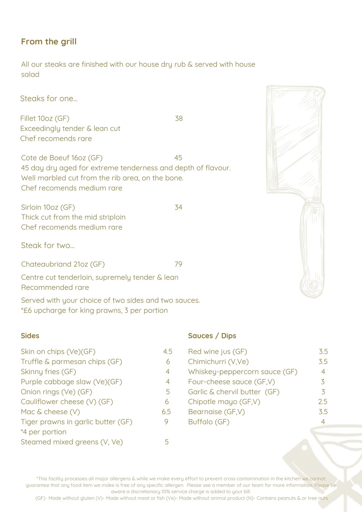 Bar & Tender menu, page 2