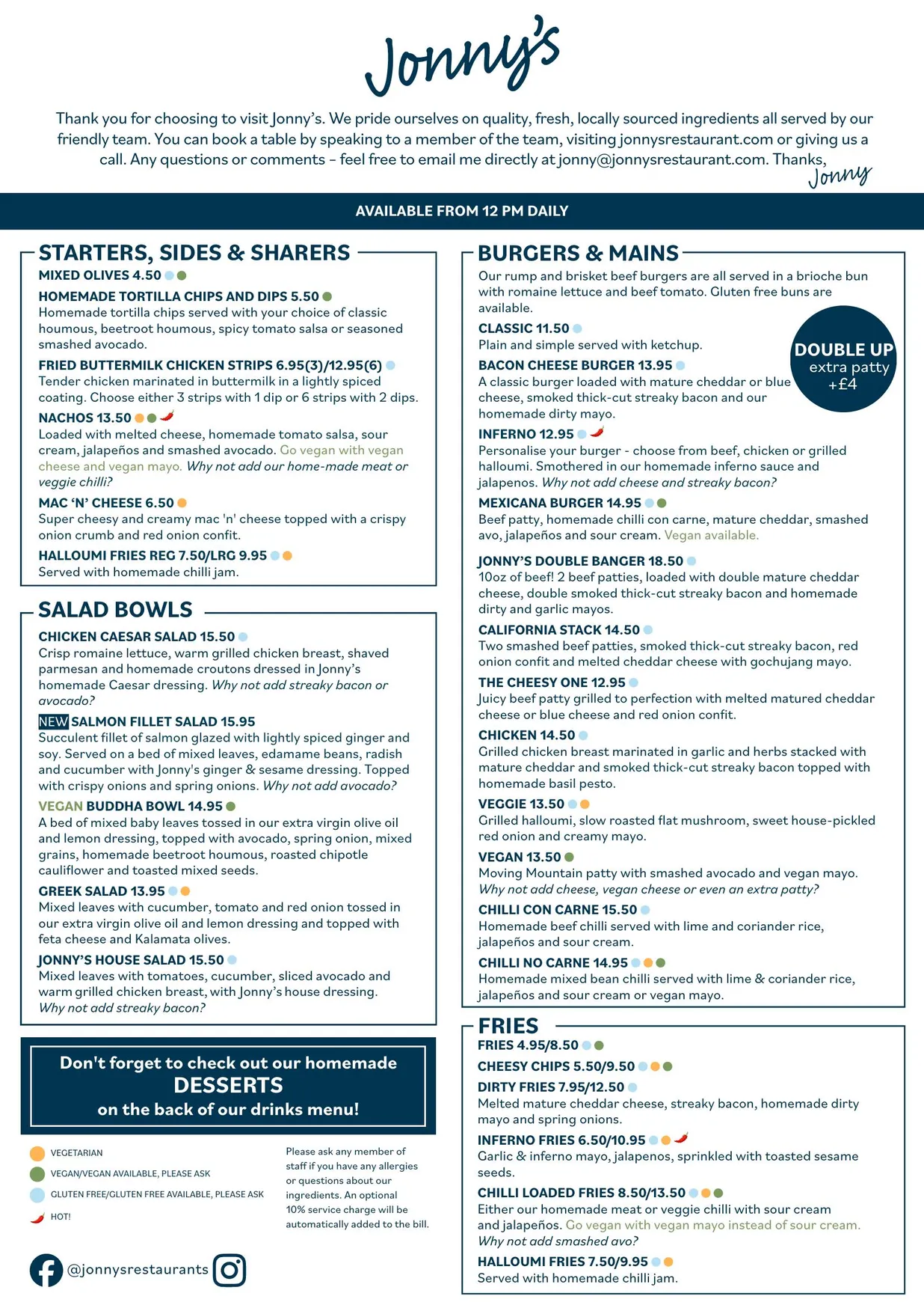 Jonny's Arundel menu, page 3