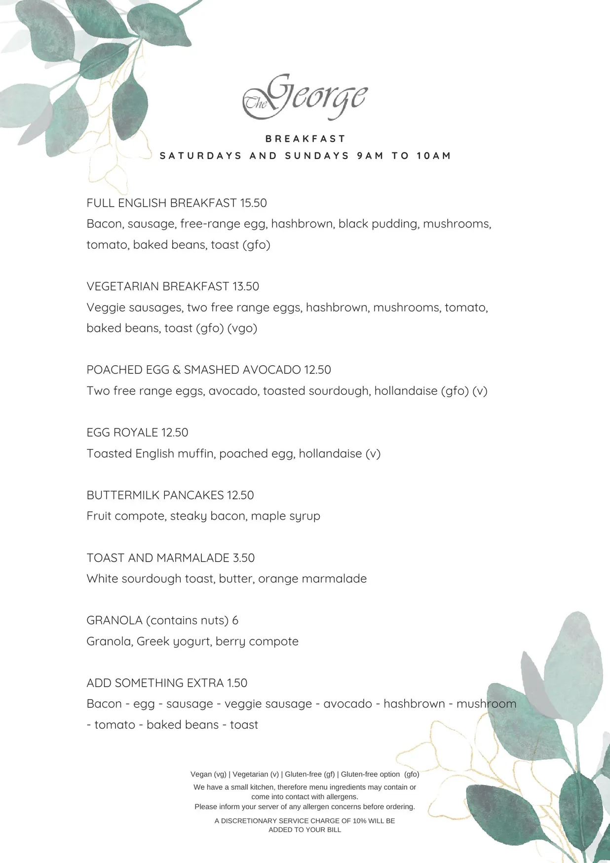 The George at Woolley menu, page 2