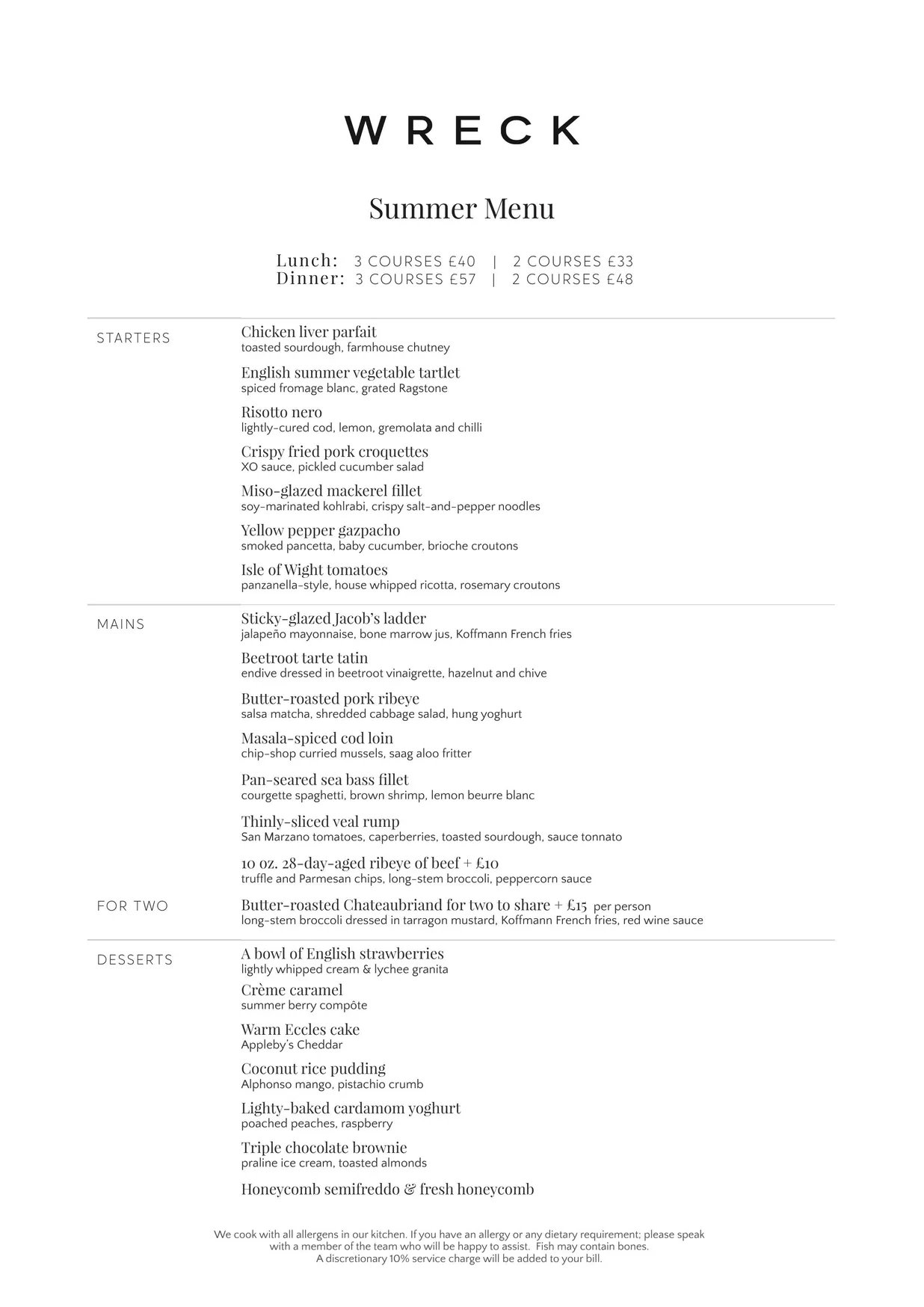 Wreck menu, page 1