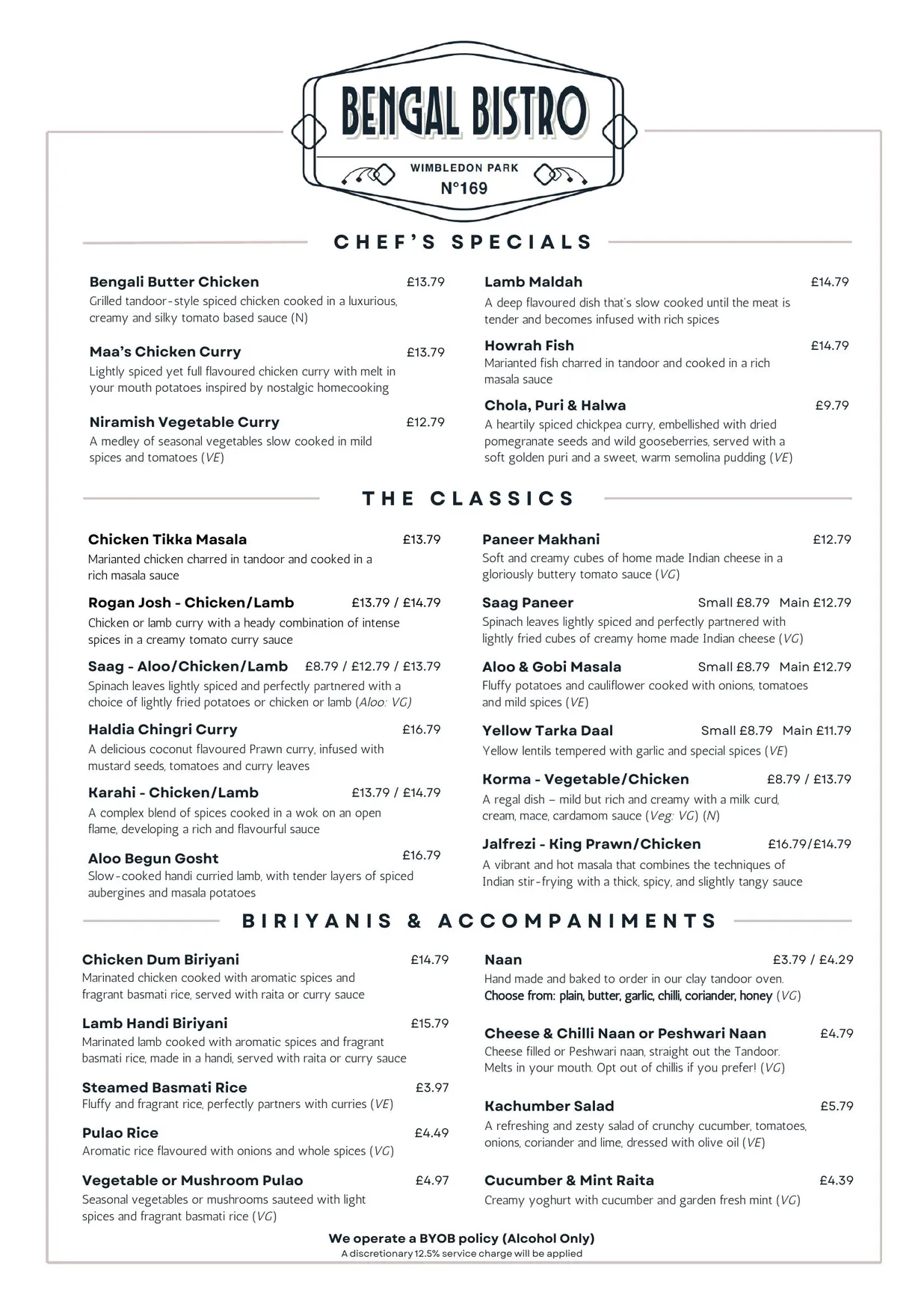 Bengal Bistro menu, page 2