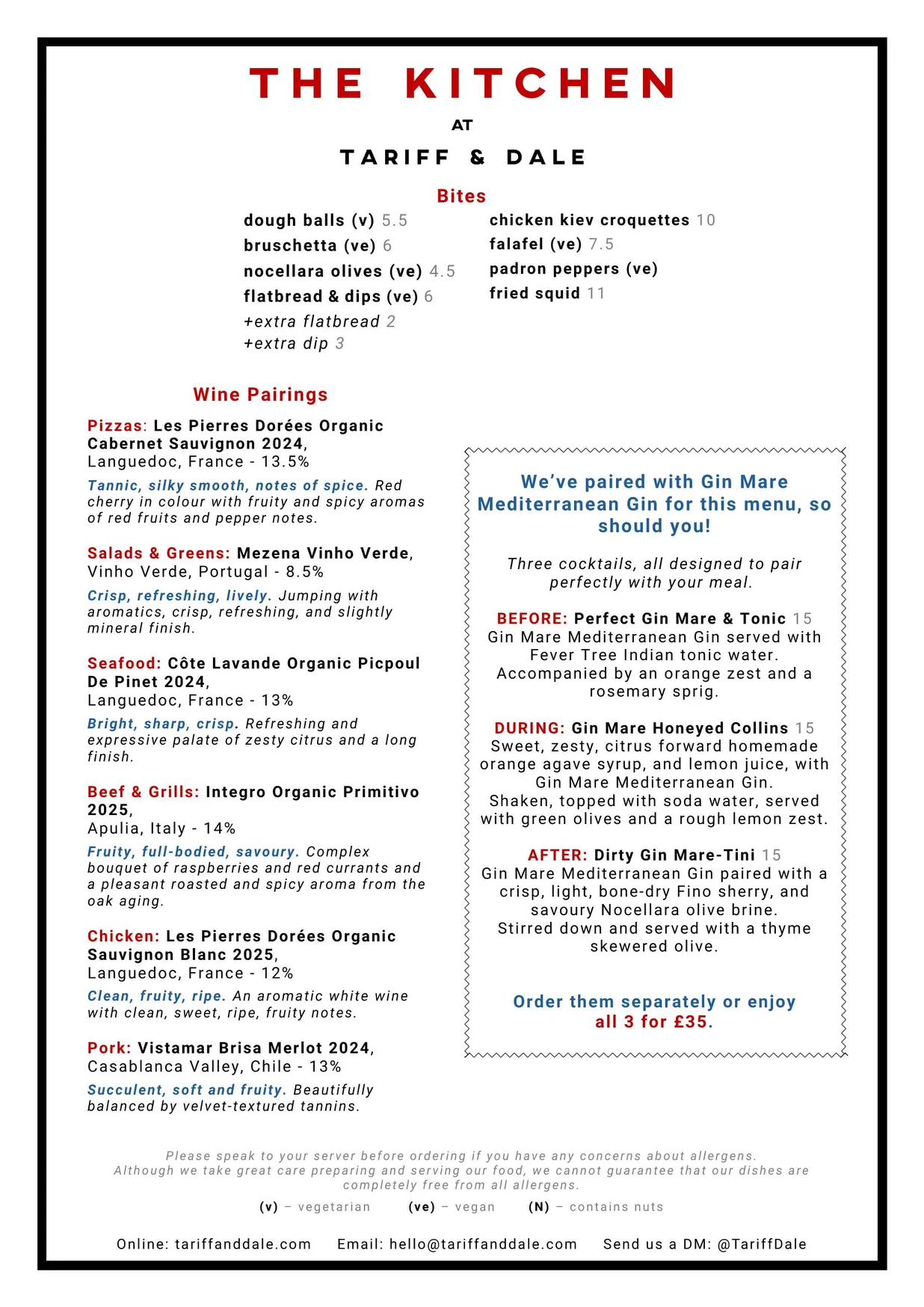 Tariff & Dale menu, page 2