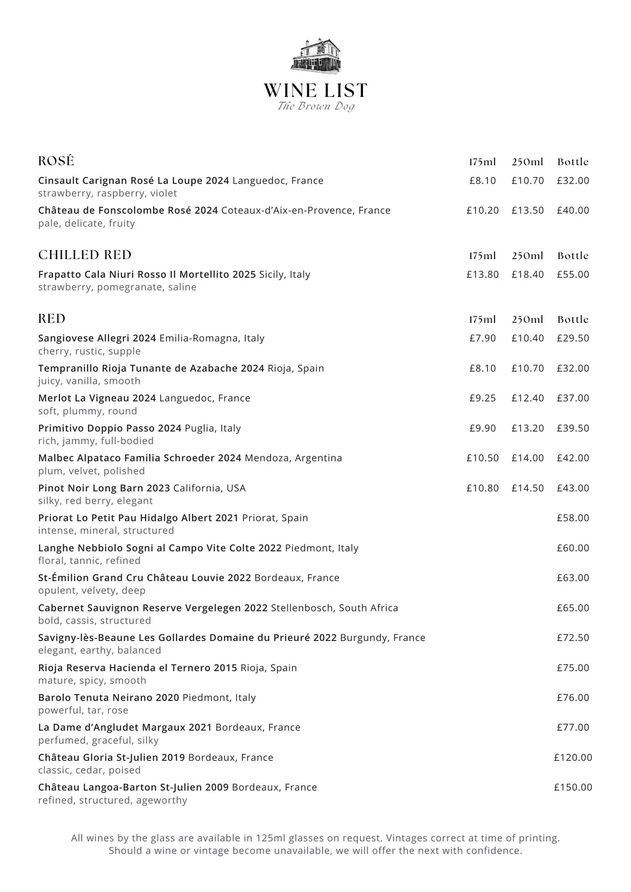 The Brown Dog menu, page 3