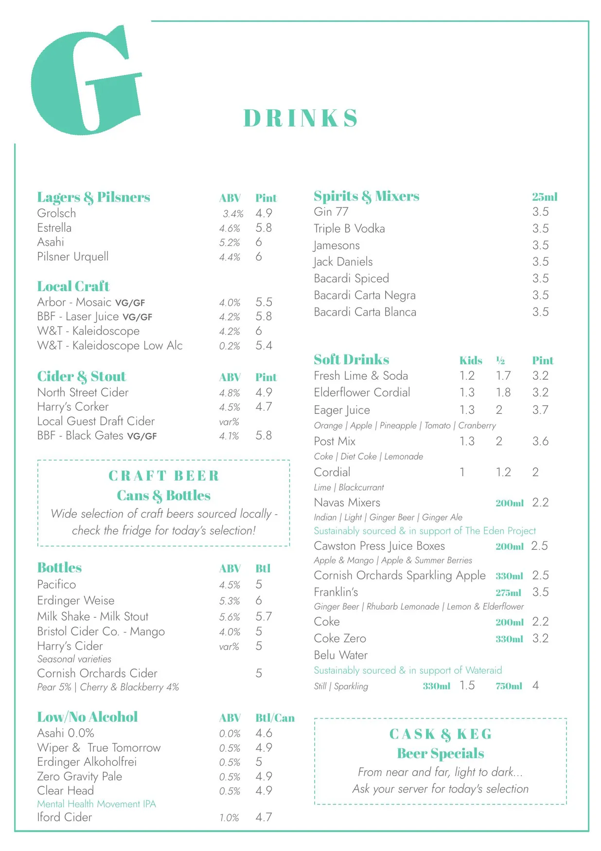 The Greenbank menu, page 3