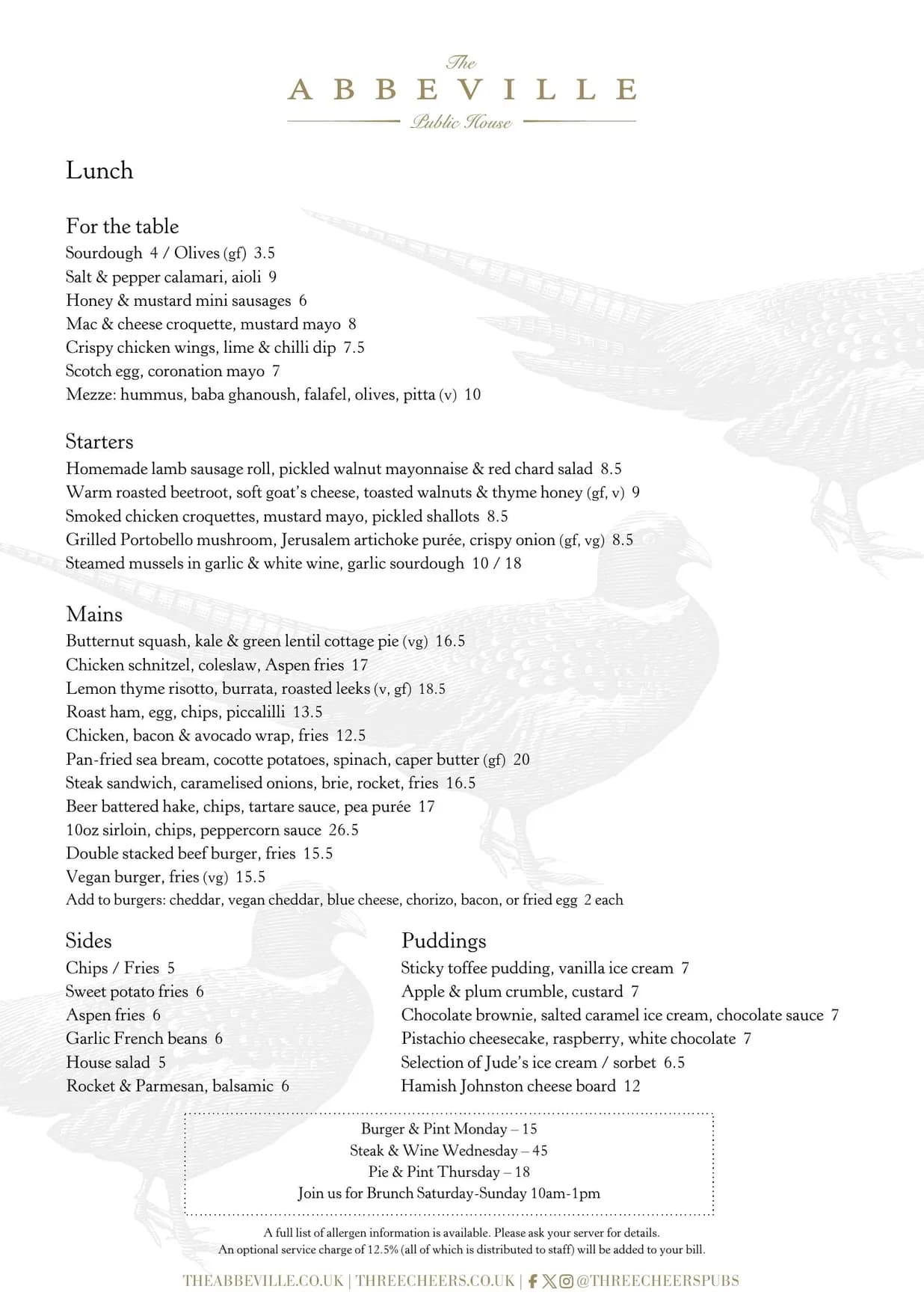 The Abbeville menu, page 1