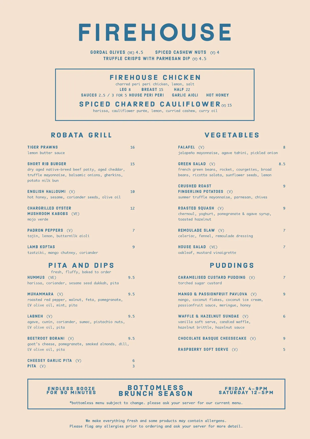 Firehouse menu, page 1