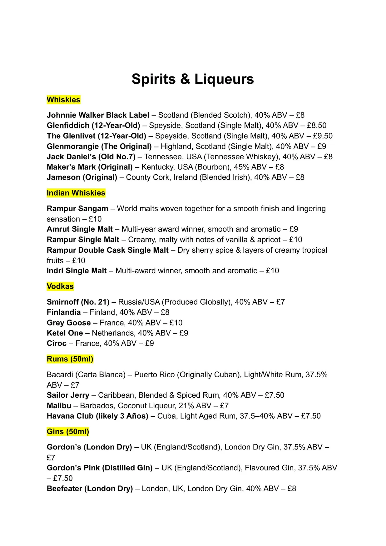 Masakali menu, page 6