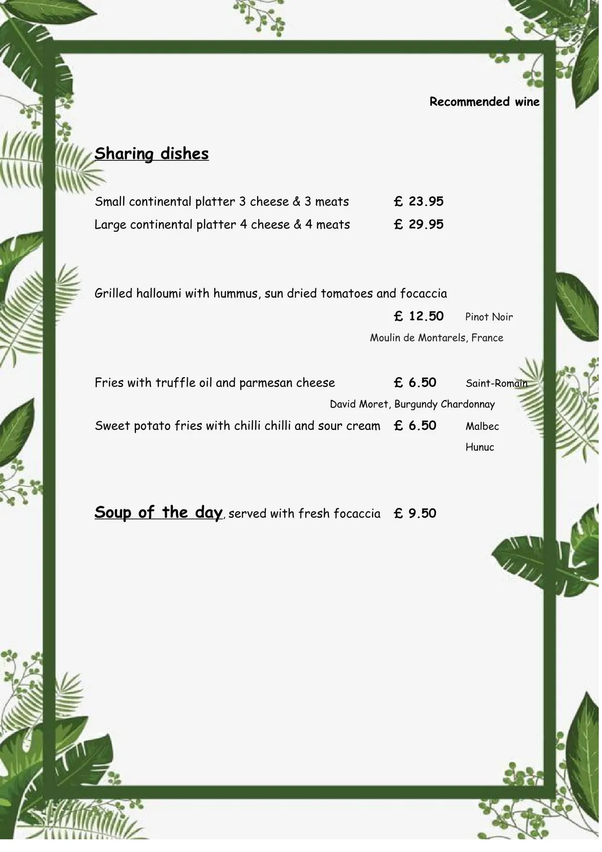 Wandering Grapes menu, page 2
