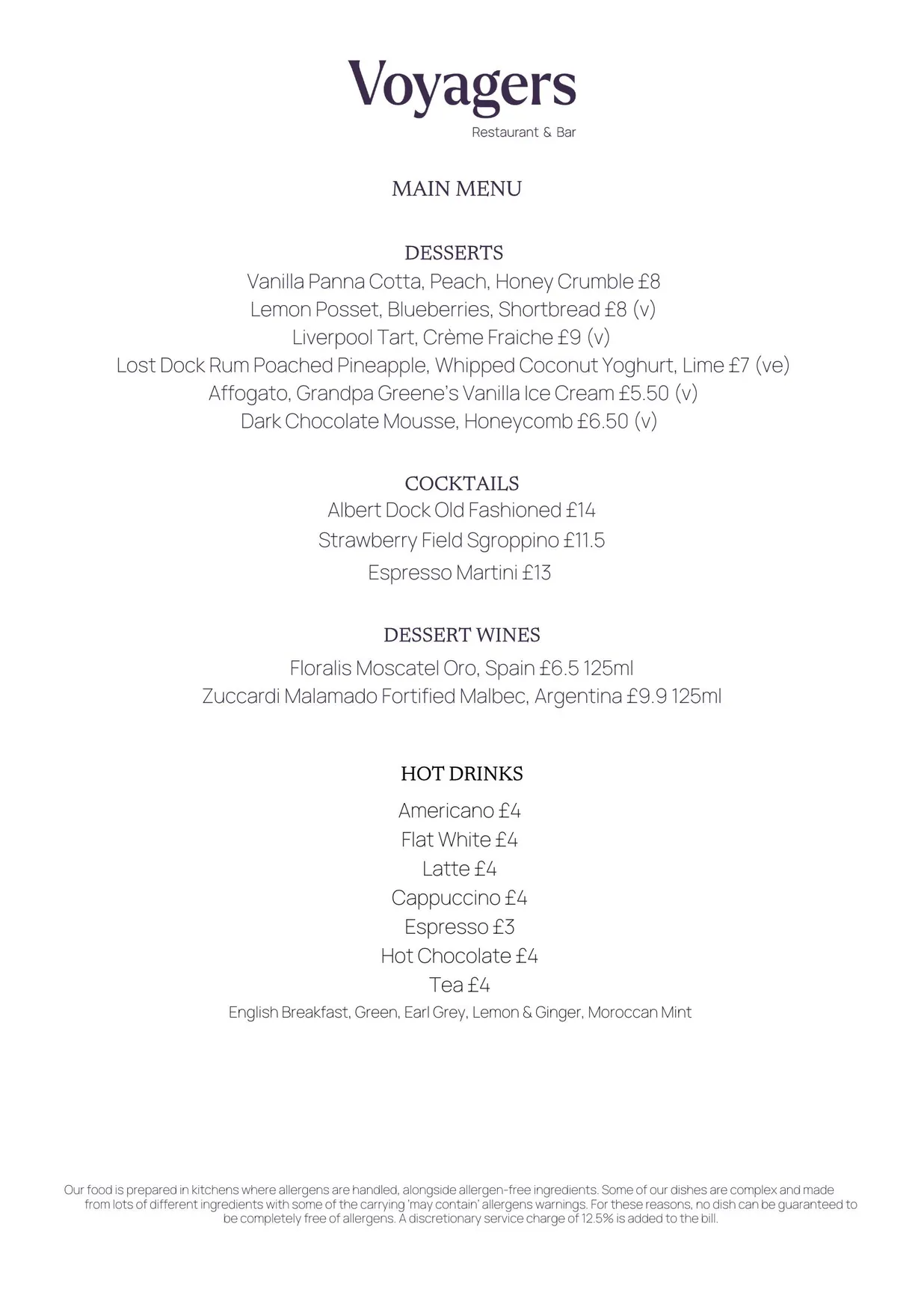 Voyagers menu, page 2