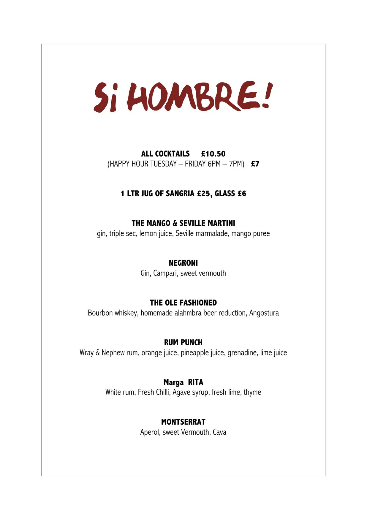Si Hombre! menu, page 3