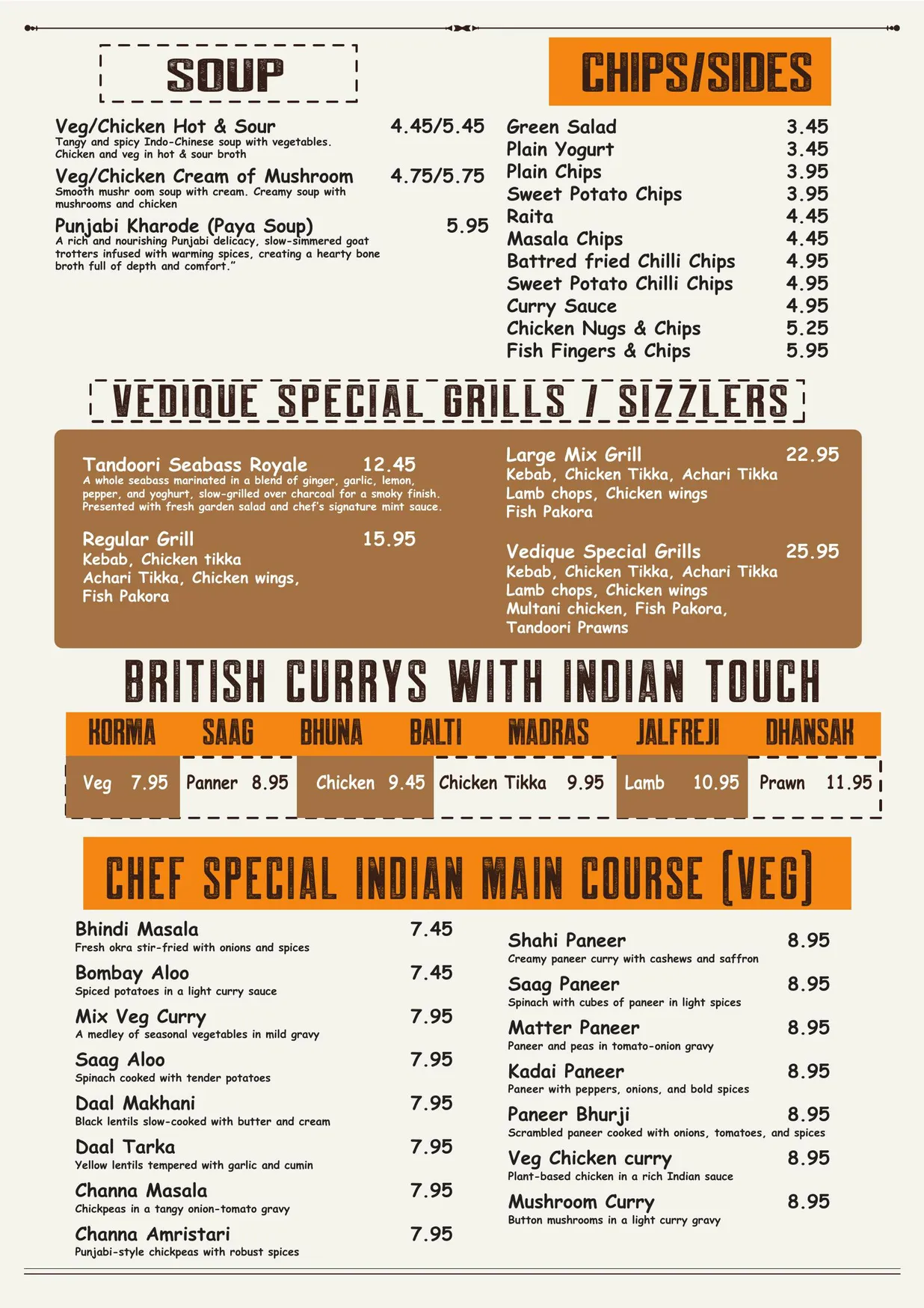 Vedique Indian menu, page 3