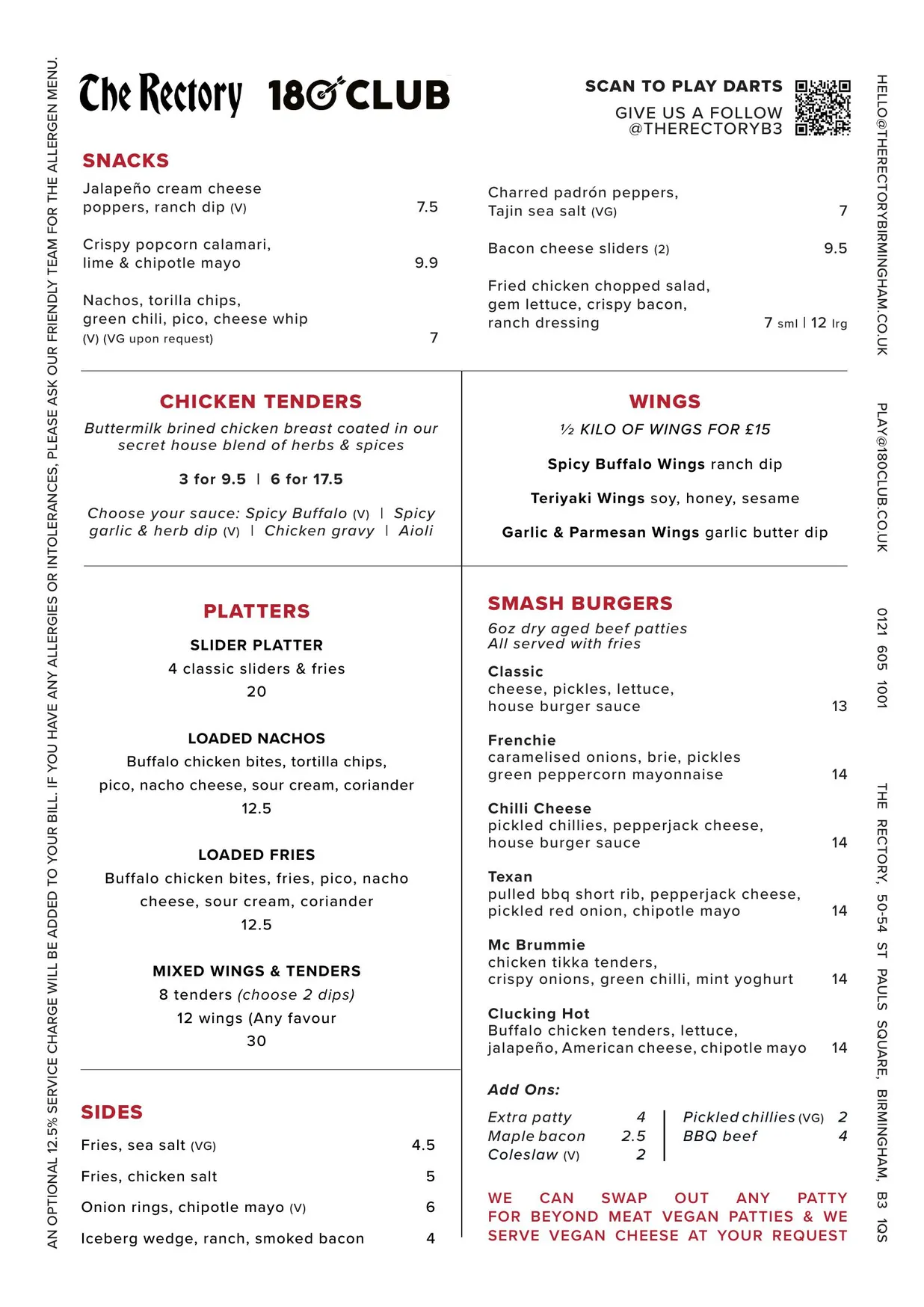 The Rectory menu, page 1