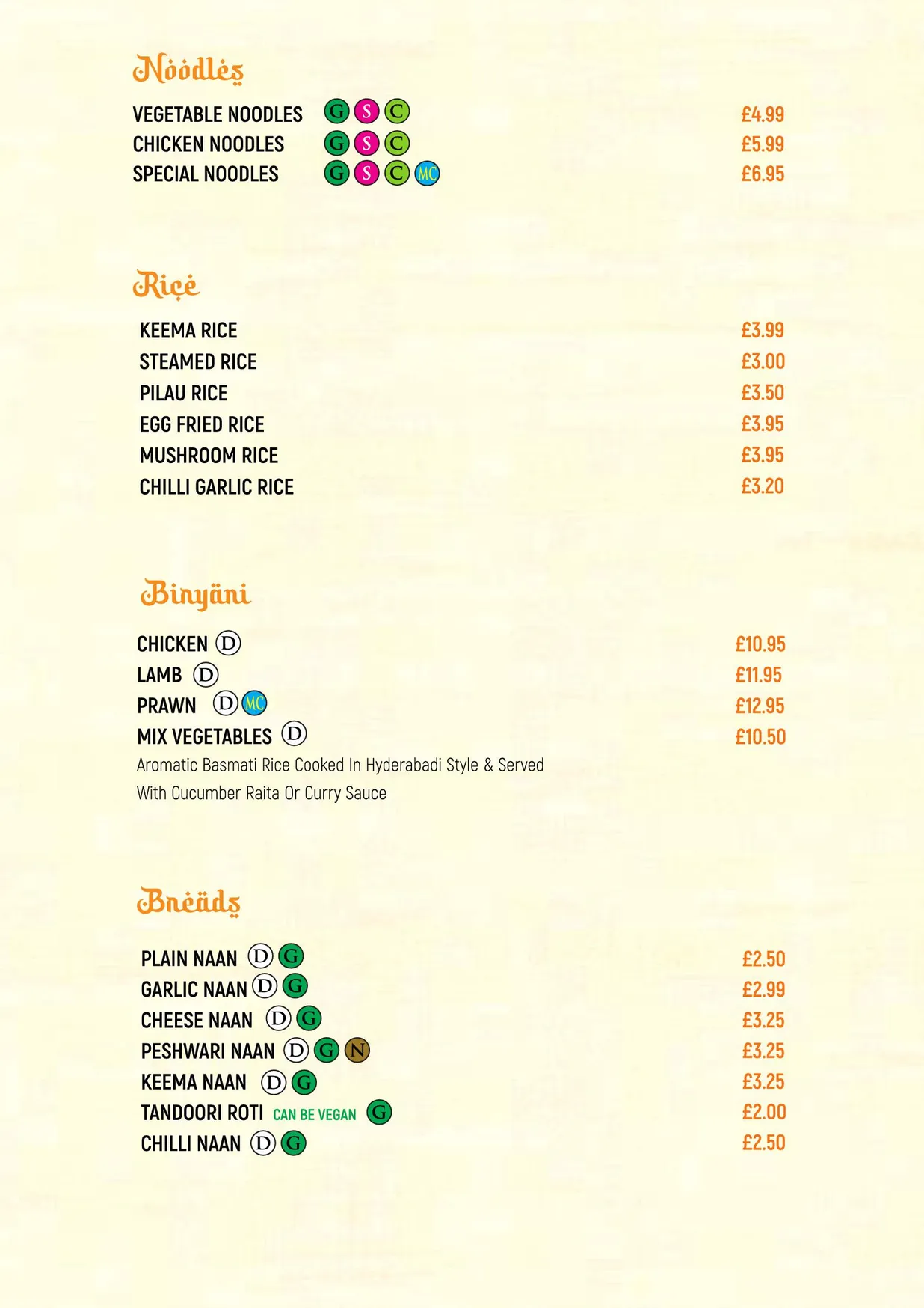 The Royal Darbar menu, page 7