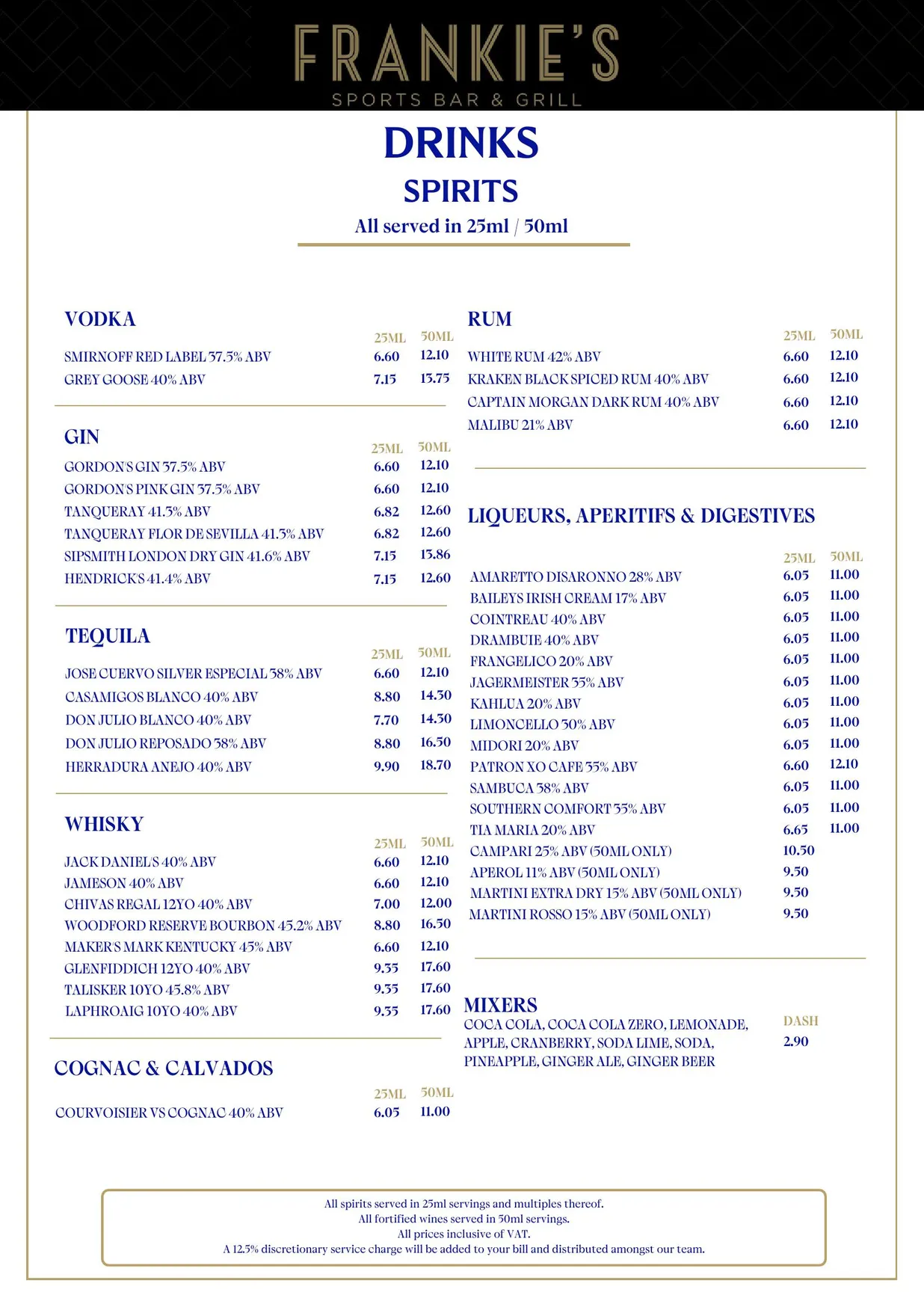 Frankie's menu, page 2