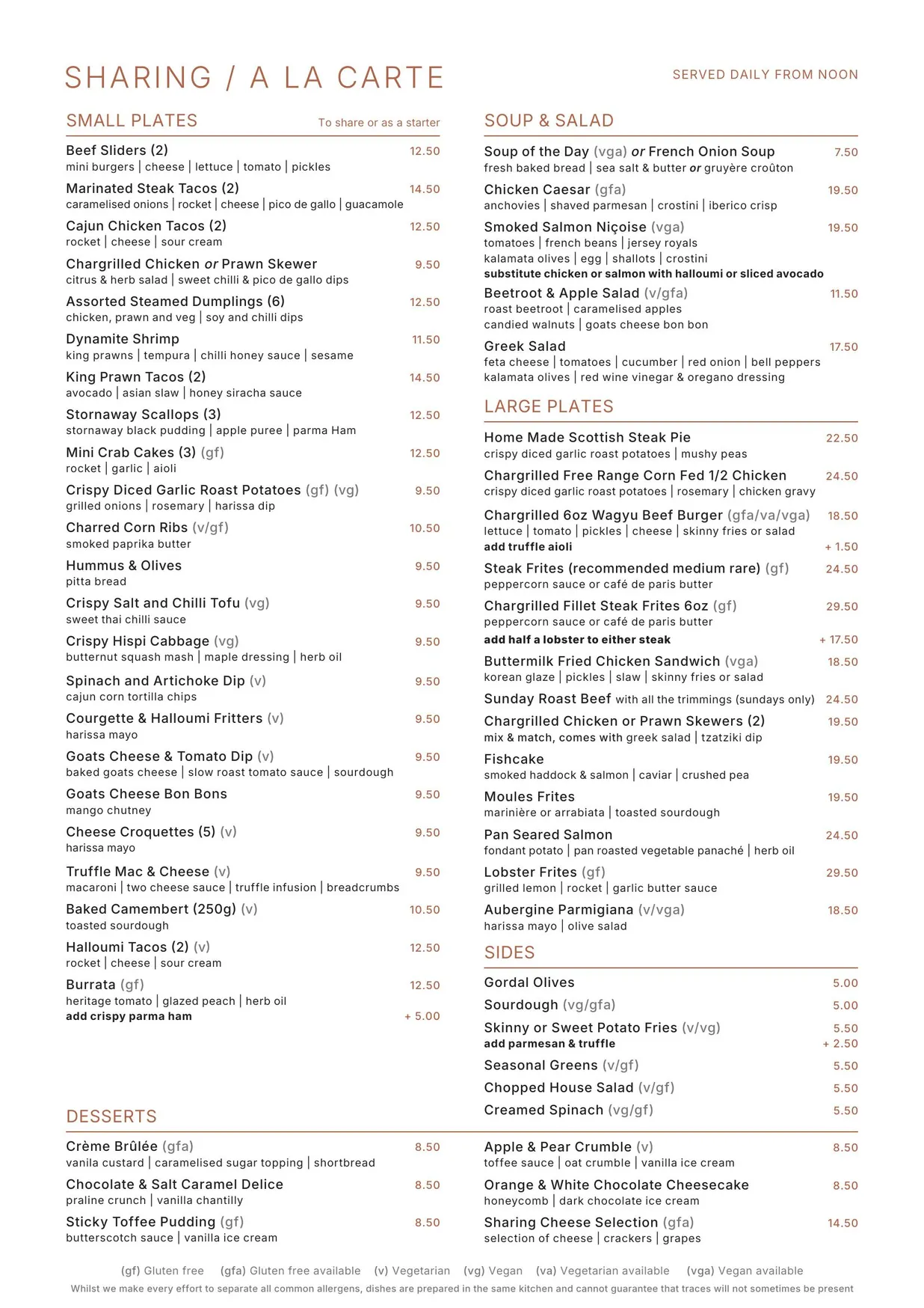 Epicures menu, page 1