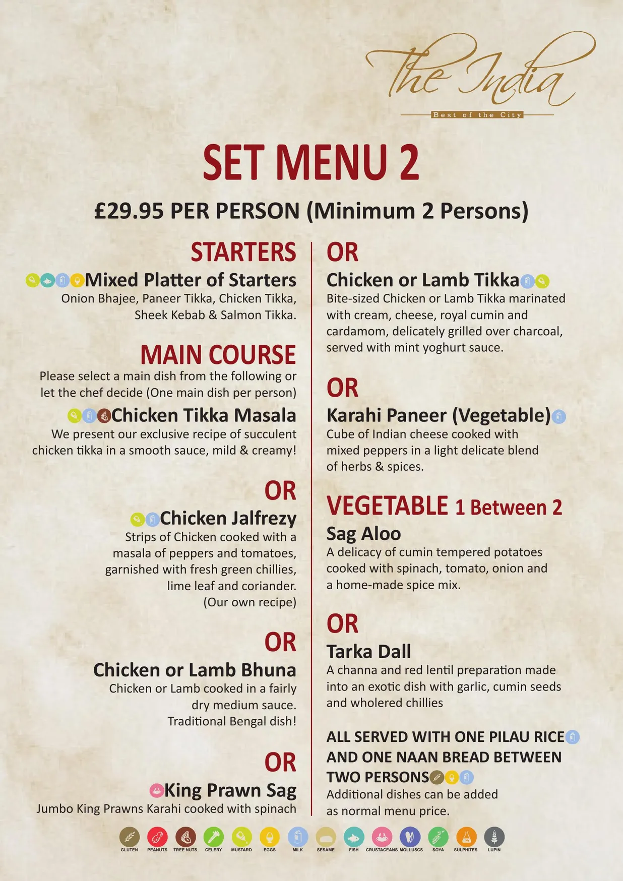The India Leicester Square menu, page 5