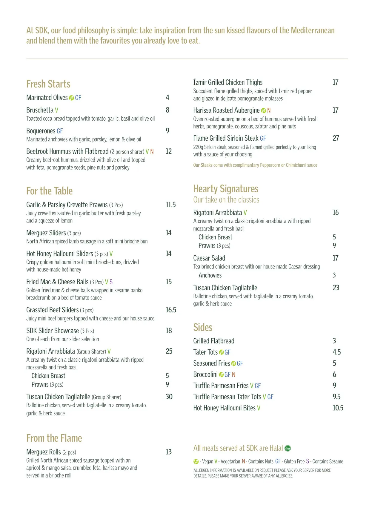 SDK Bar & Restaurant menu, page 1