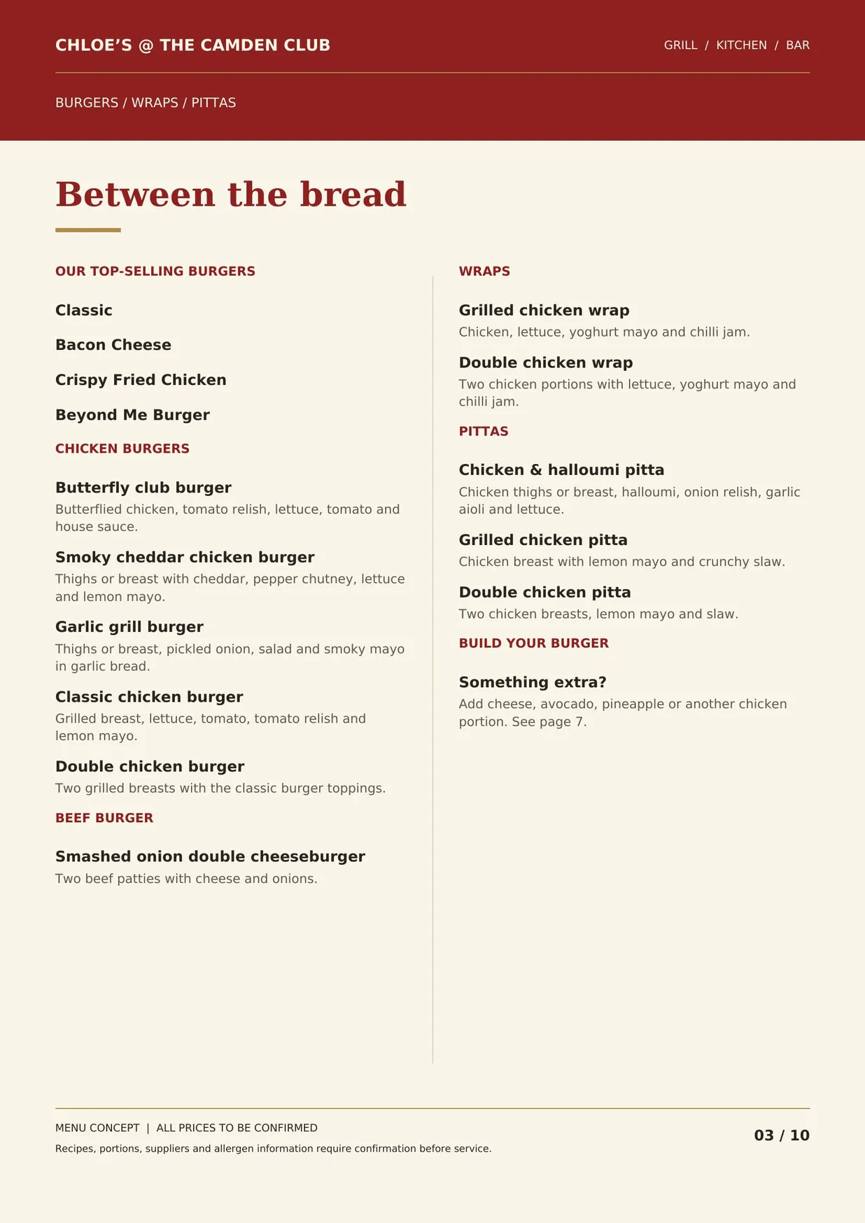 Chloe's @ The Camden Club menu, page 3