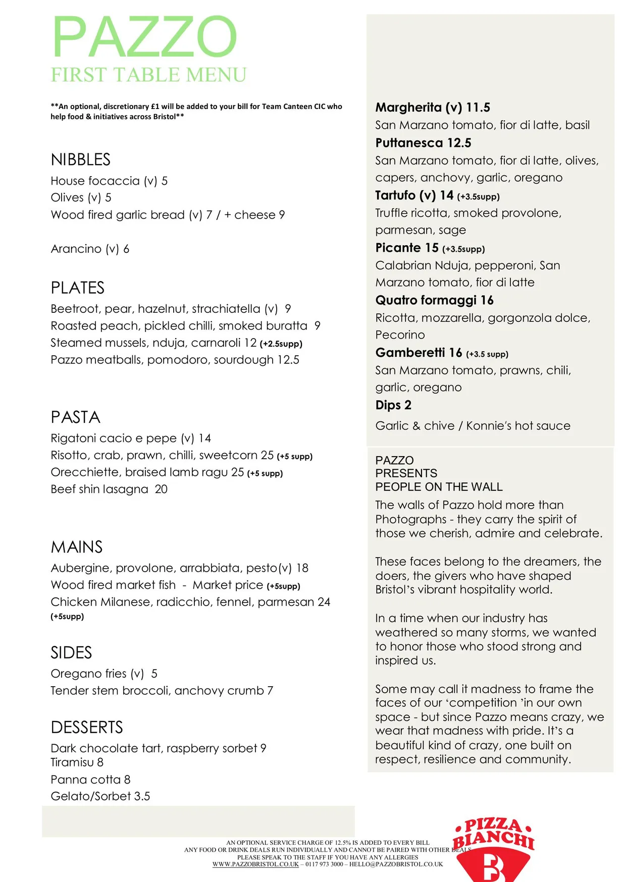 Pazzo menu, page 1